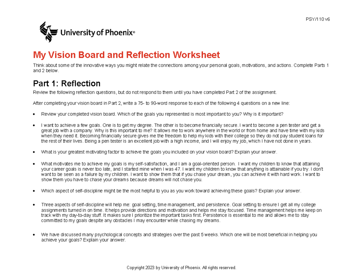 Ryan+Pierce+psy110 v6 wk5 my vision board and reflection worksheet ...