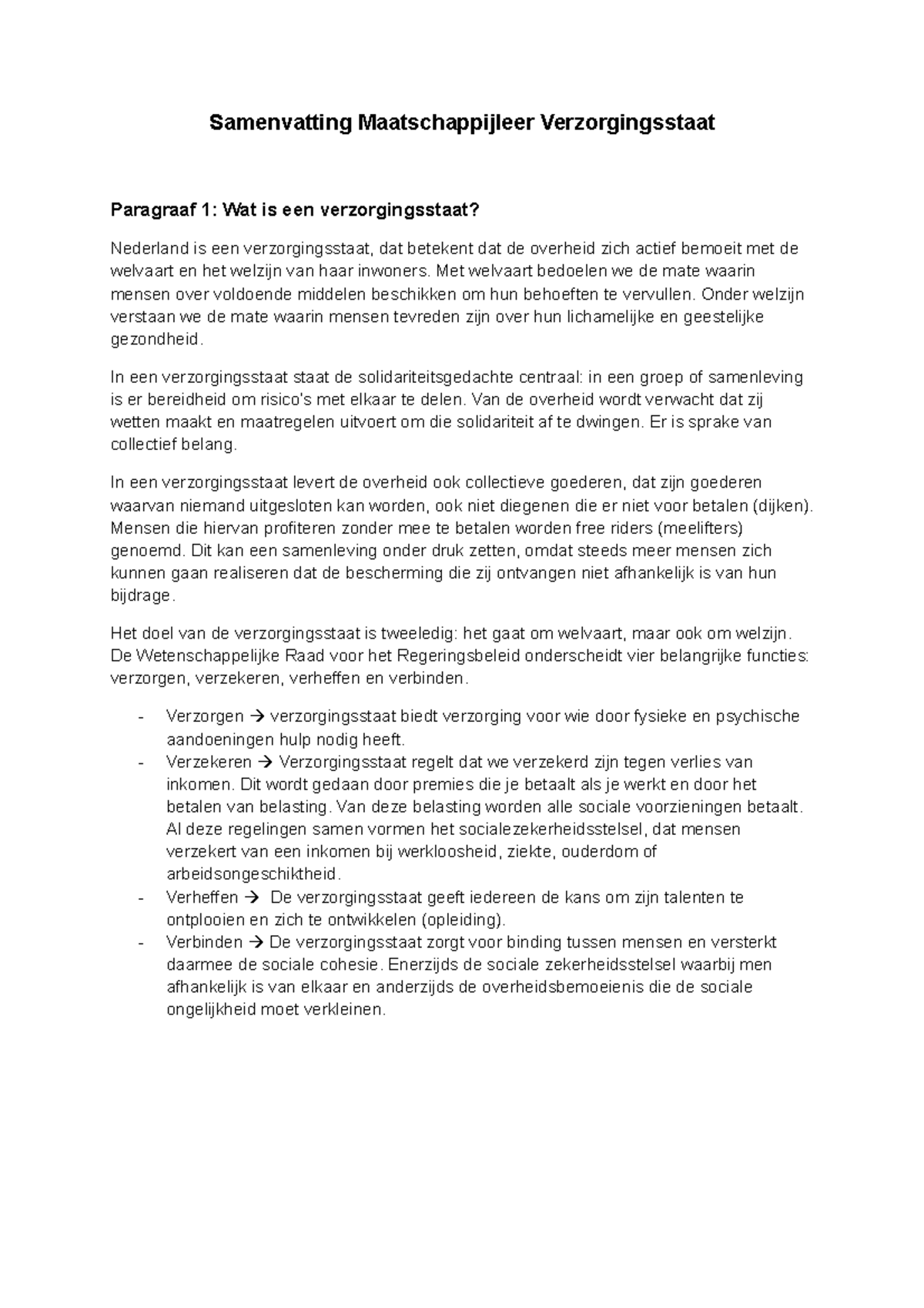 Samenvatting Maatschappijleer Verzorgingsstaat - Met Welvaart Bedoelen ...