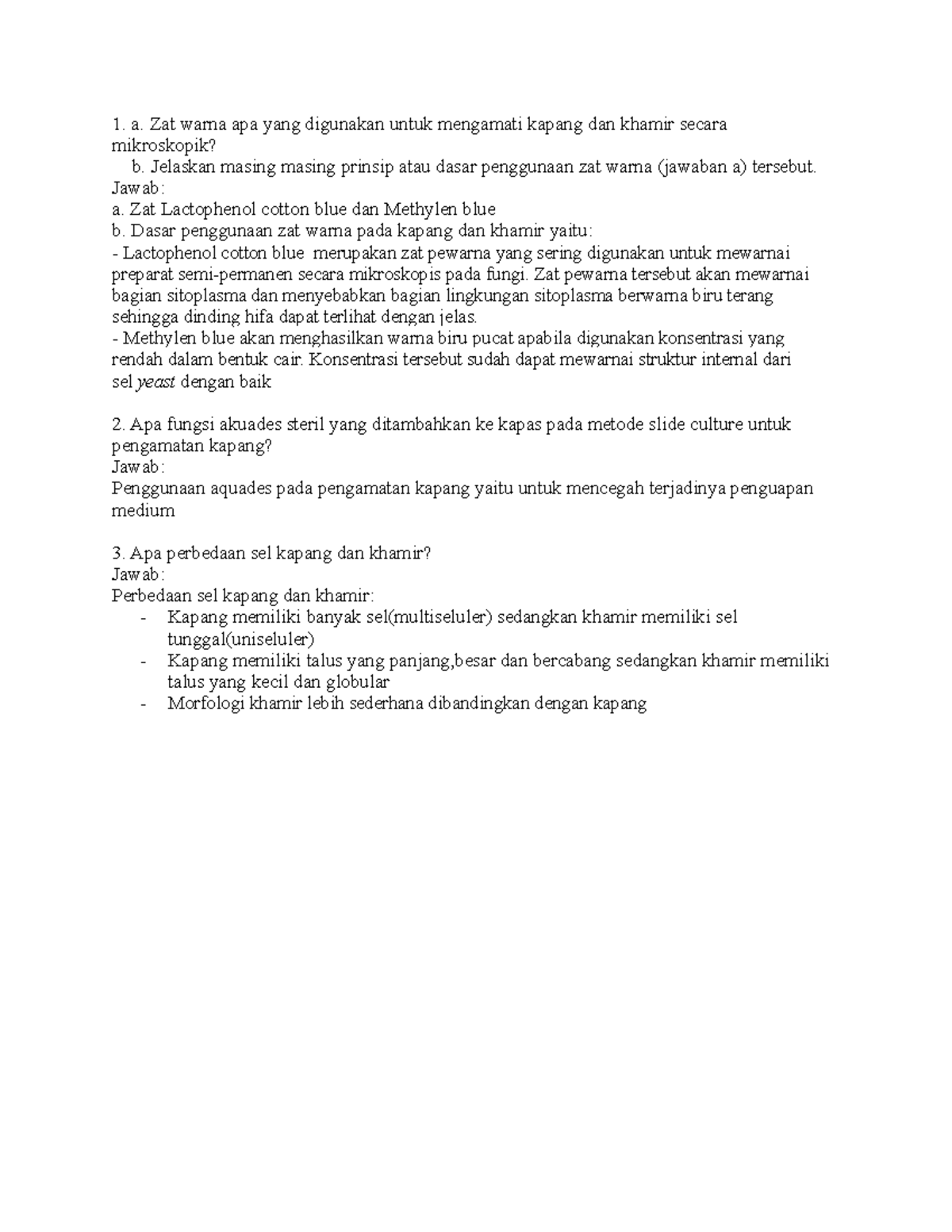 Pretest kapang dan khamir a. Zat warna apa yang digunakan untuk