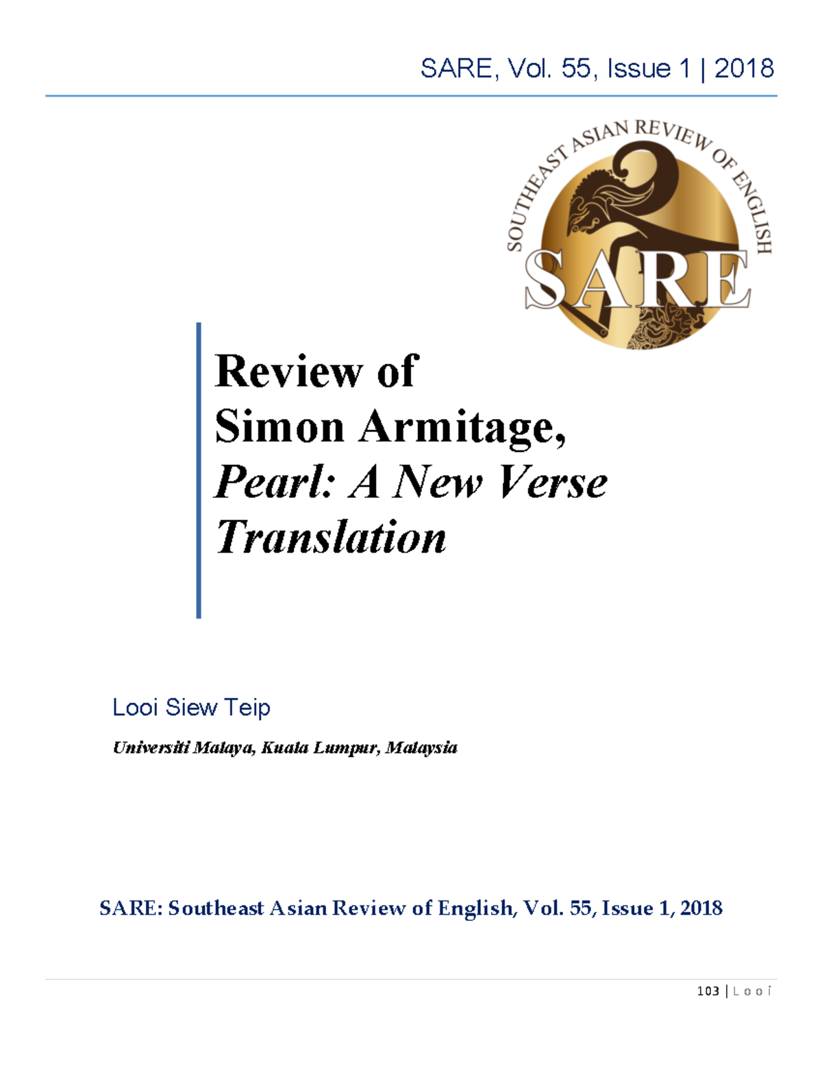 Review of Simon Armitage, Pearl A New Verse Translation - Looi Siew ...
