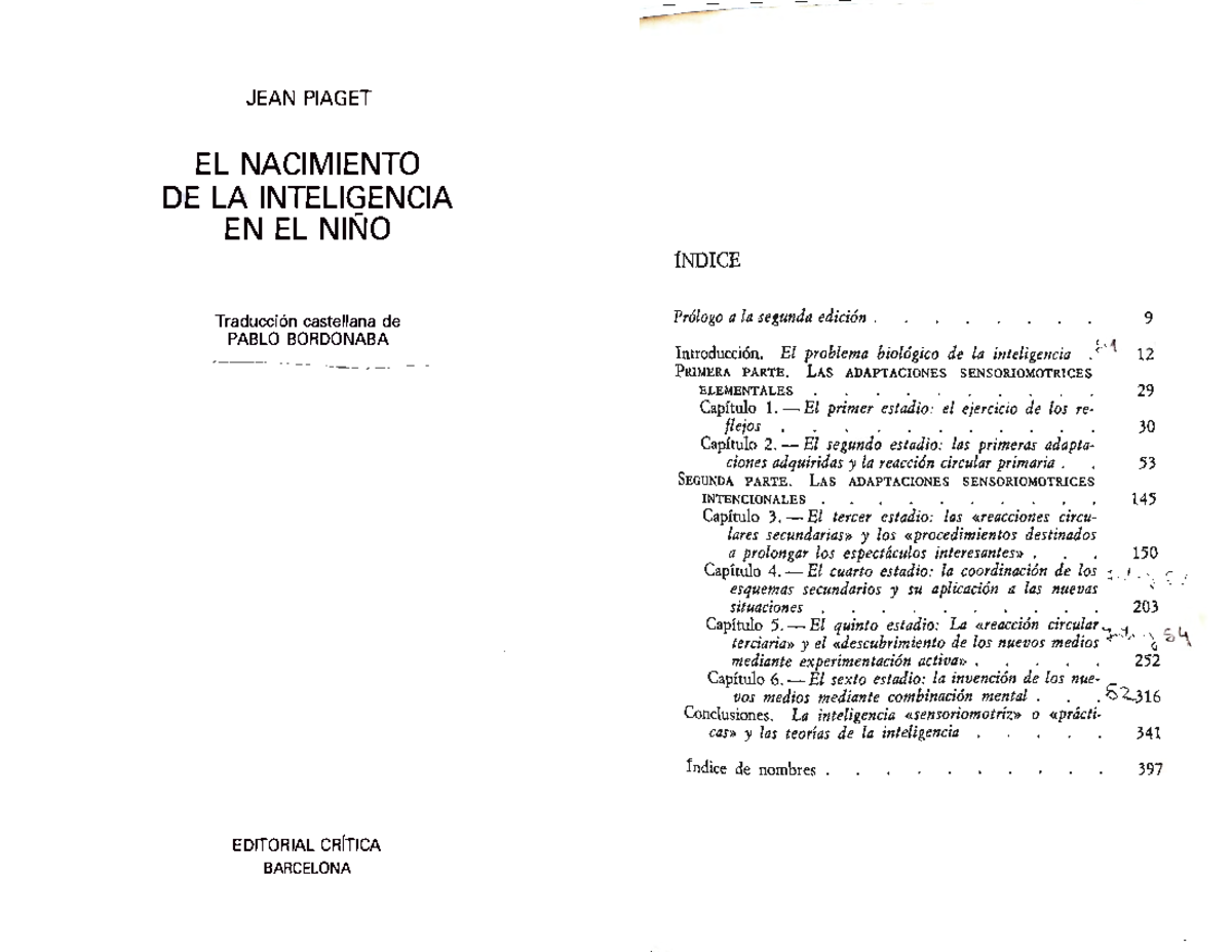 Piaget El nacimiento de la inteligencia (Introducción y Capítulo 1