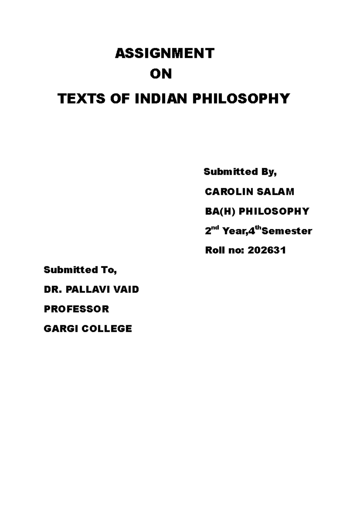 Text of ip - indian philosophy - ASSIGNMENT ON TEXTS OF INDIAN ...