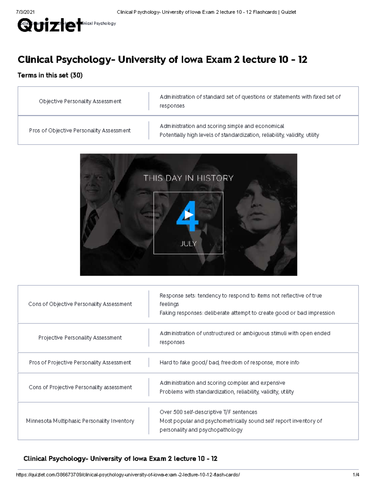 Clinical Psychology- University of Iowa Exam 2 lecture 10 - 12 Flashcards  Quizlet - Clinical - StuDocu