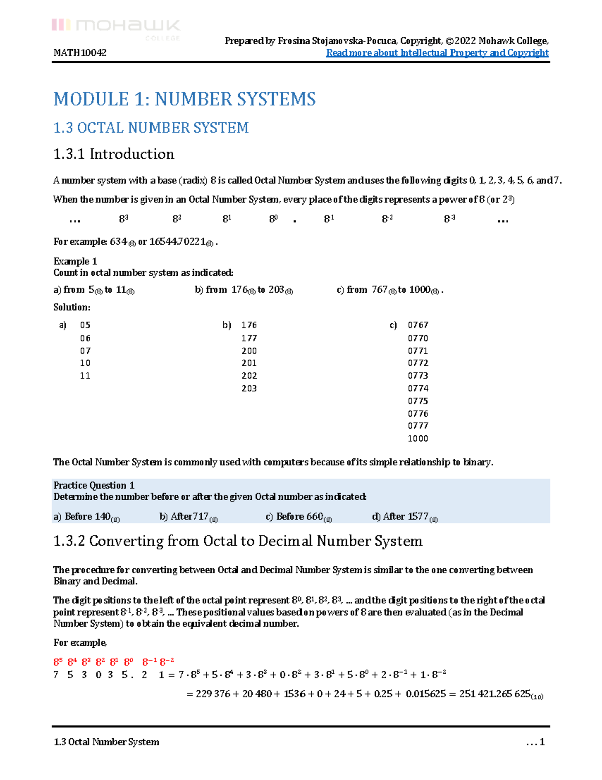 1.3 Octal Number System - .. 1 MODULE 1: NUMBER SYSTEMS 1 OCTAL NUMBER ...