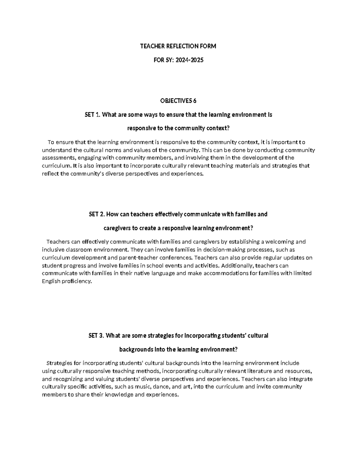TRF NEW 20242025 TEACHER REFLECTION FORM FOR SY 2024 OBJECTIVES 6 TRF NEW 20242025 TEACHER REFLECTION FORM FOR SY 2024 OBJECTIVES 6