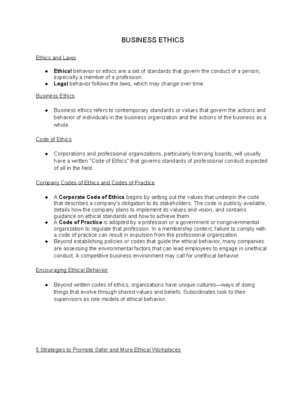 Intro To Business Chapter 6 Part 1 Notes - BUSINESS ETHICS Ethics And ...