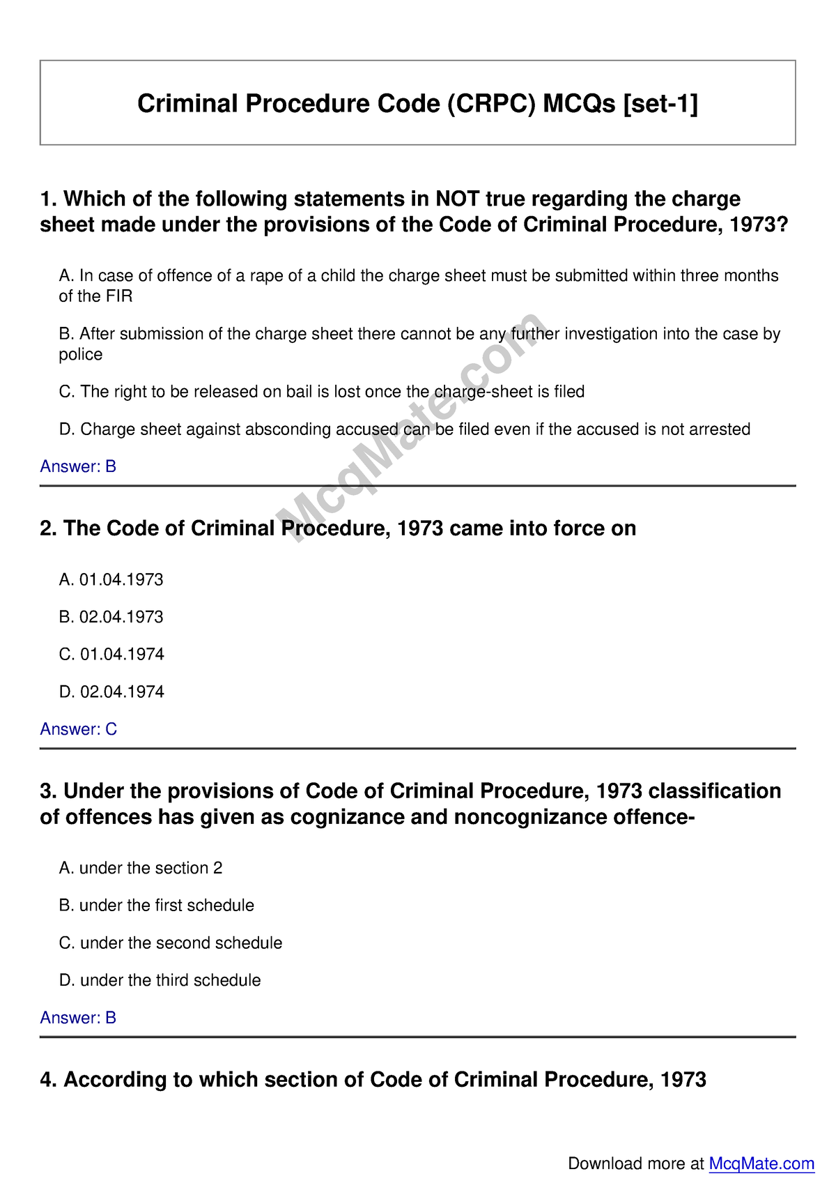 Criminal-procedure-code-crpc Solved MCQs [set-1] Mcq Mate - Criminal ...