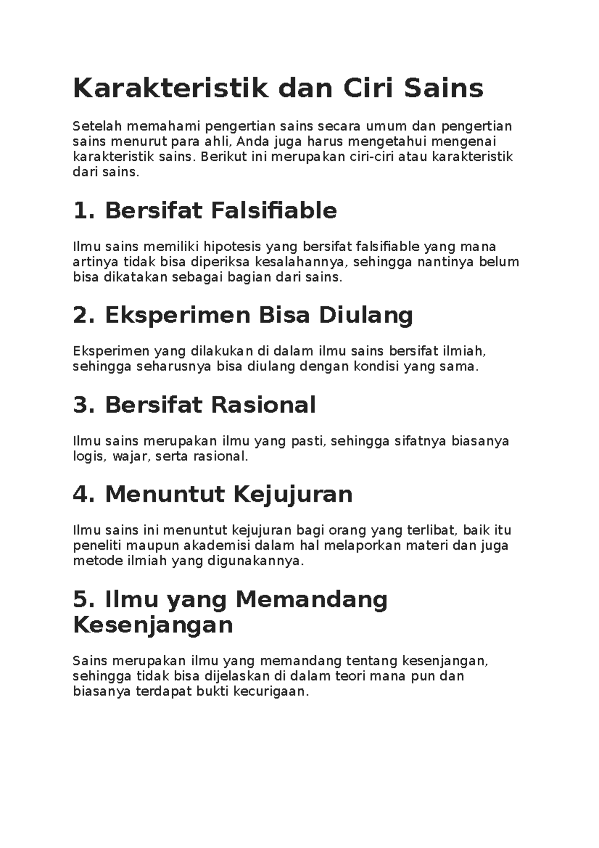 ILMU Sains 5 Karakteristik DAN Cirinya Karakteristik dan Ciri Sains