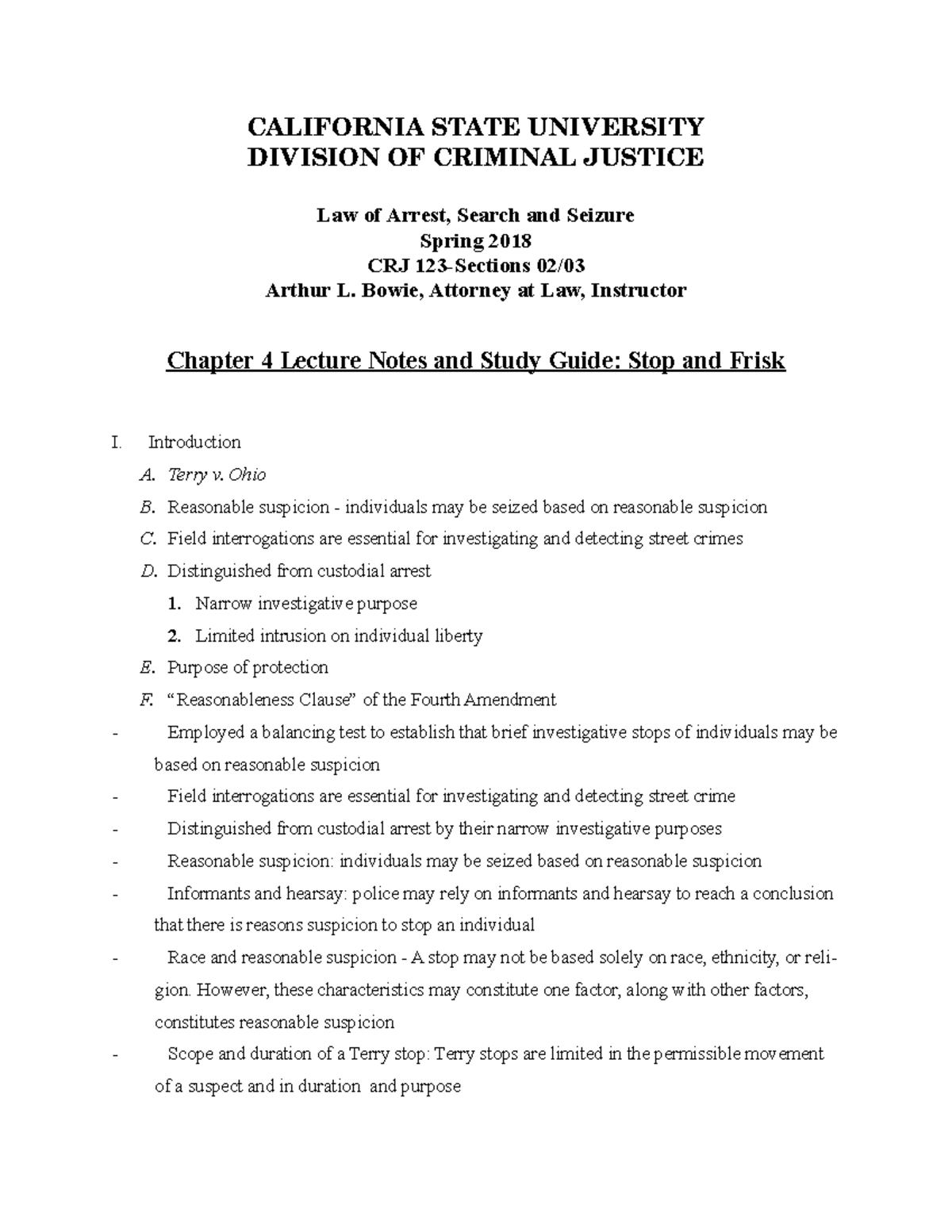 Chapter 4 Lecture Notes and Study Guide - CALIFORNIA STATE UNIVERSITY ...