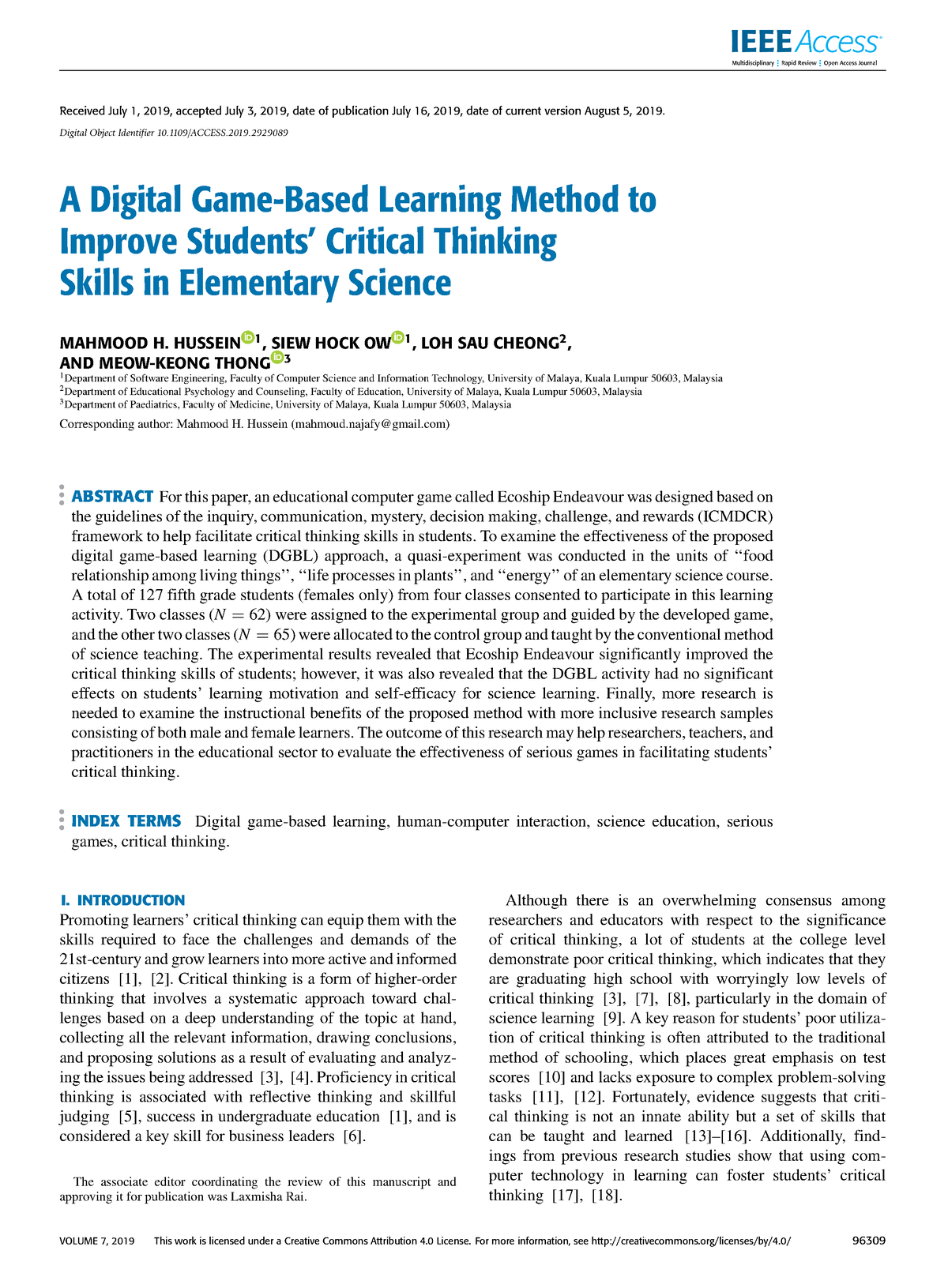 A Digital Game-Based Learning Method To Improve Students Critical ...