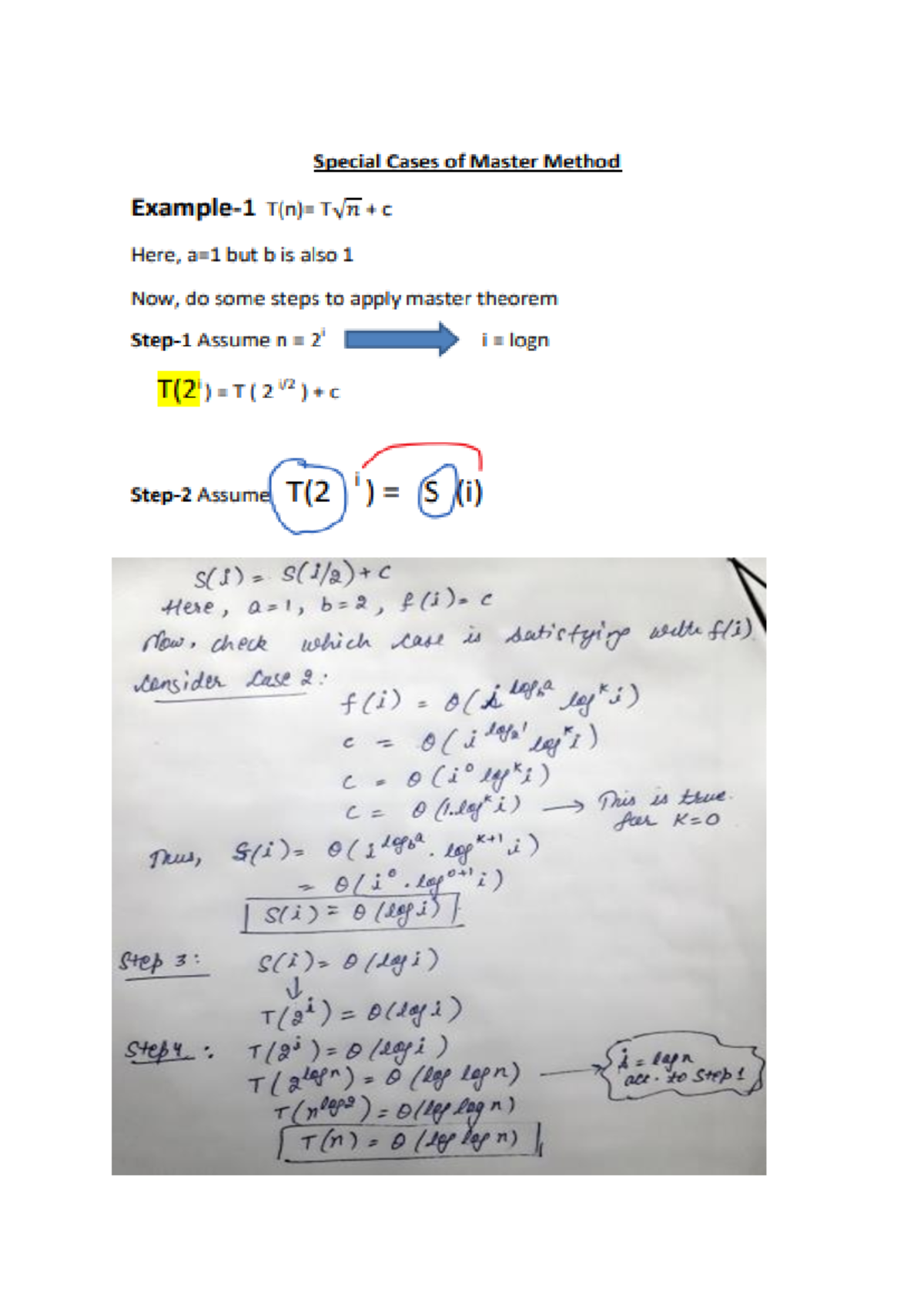 Special cases of Master's theorem - Design analysis of algorithm - Studocu