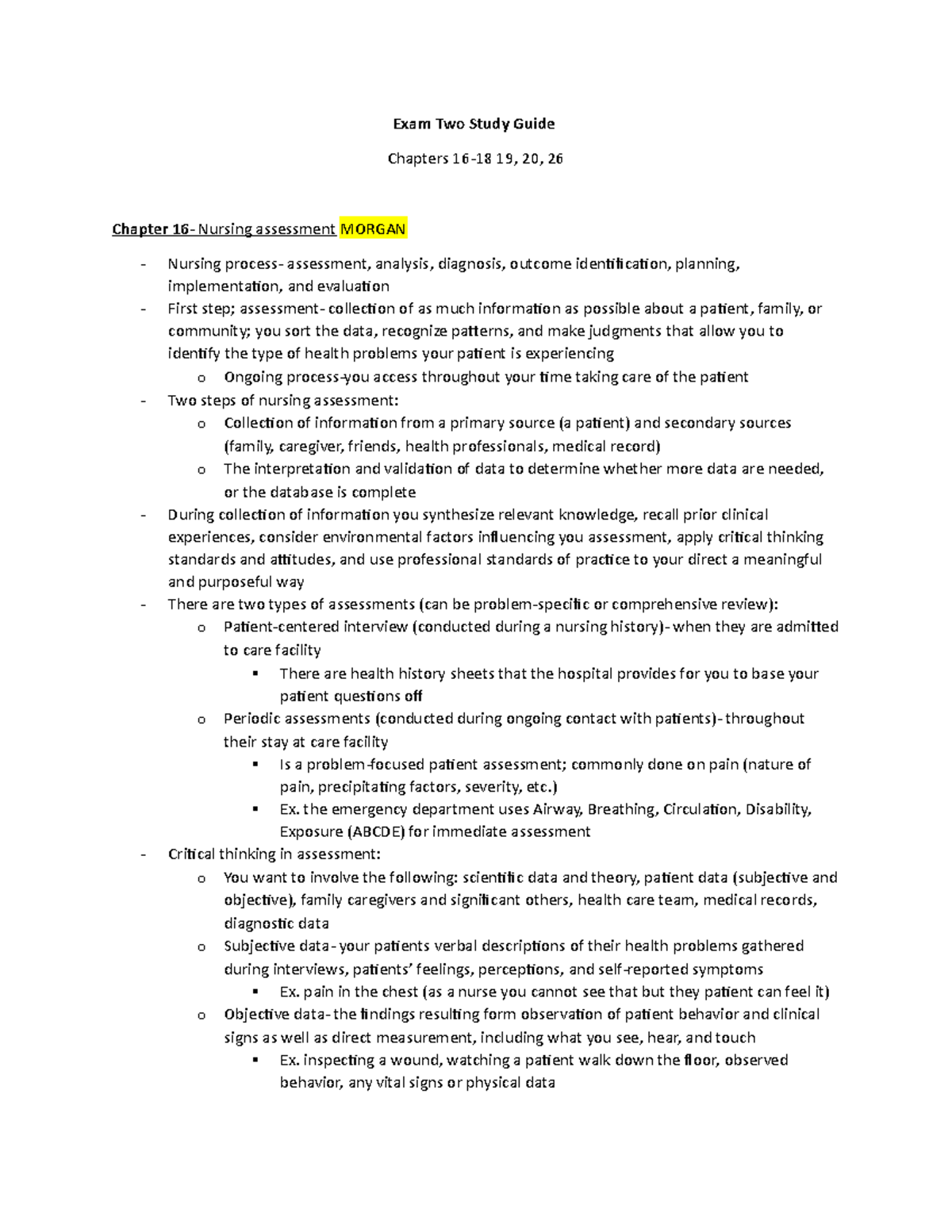 Exam 2 Collaborative Study Guide - Exam Two Study Guide Chapters 16-18 ...