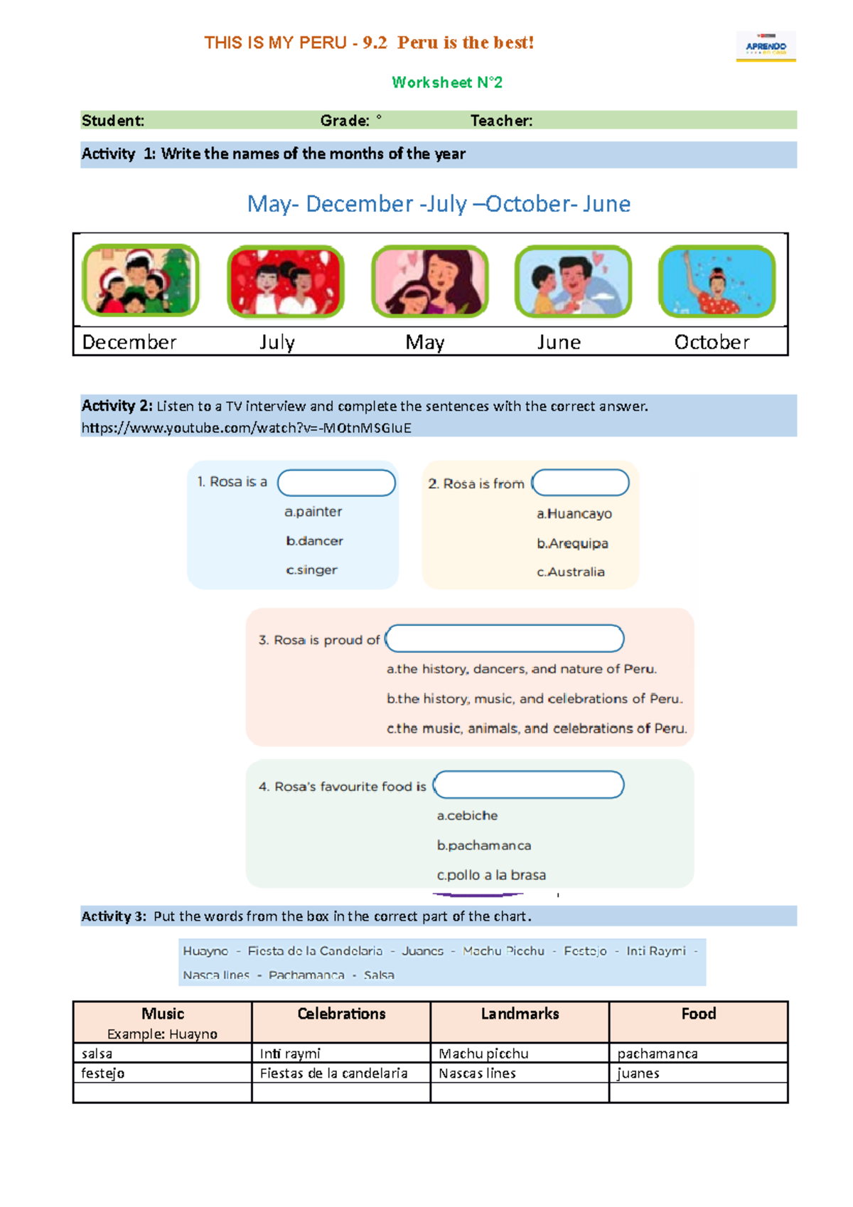 Printable Peru Worksheets