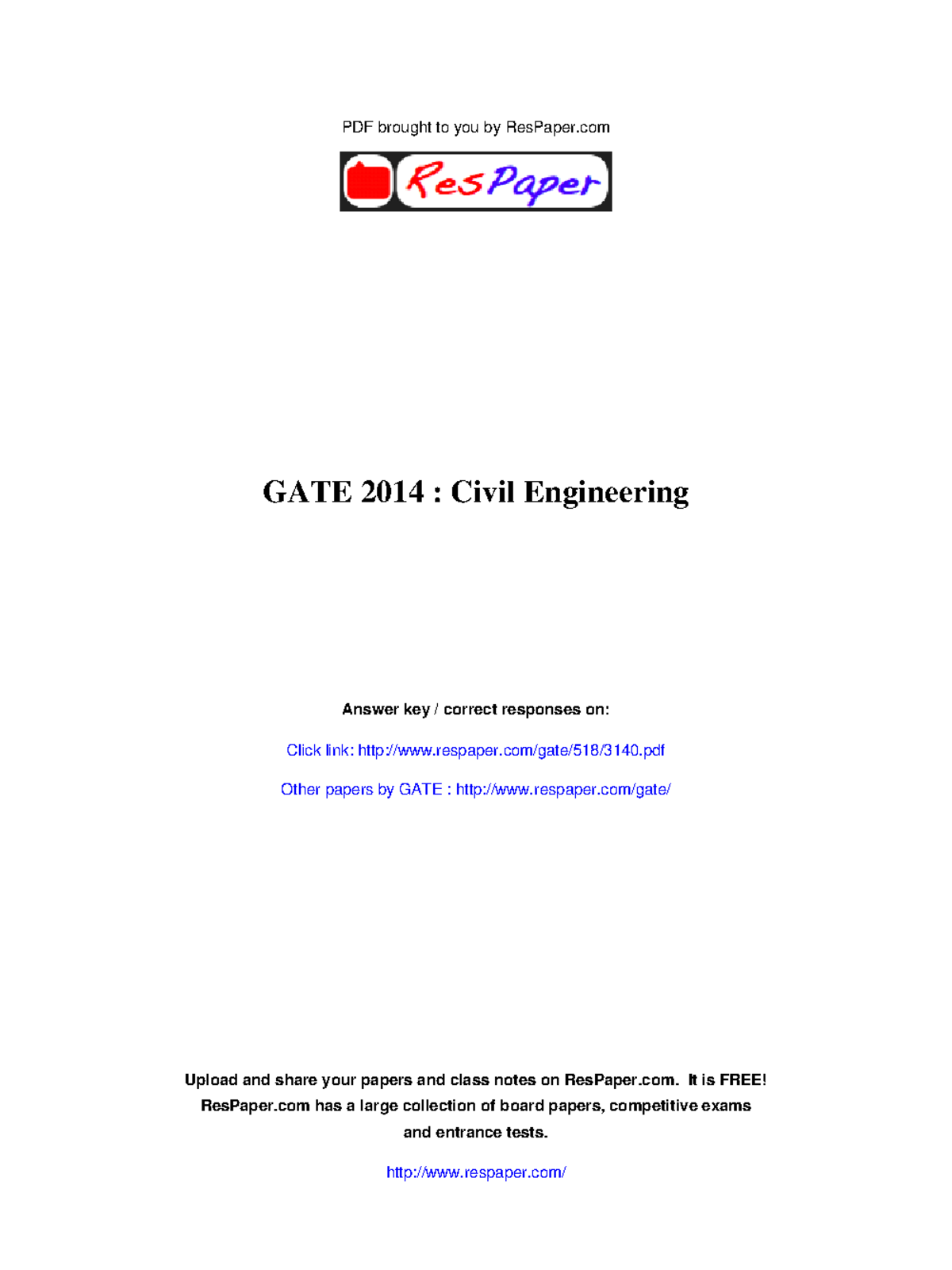 GATE Civil Engineering 2014 - PDF brought to you by ResPaper Answer key ...