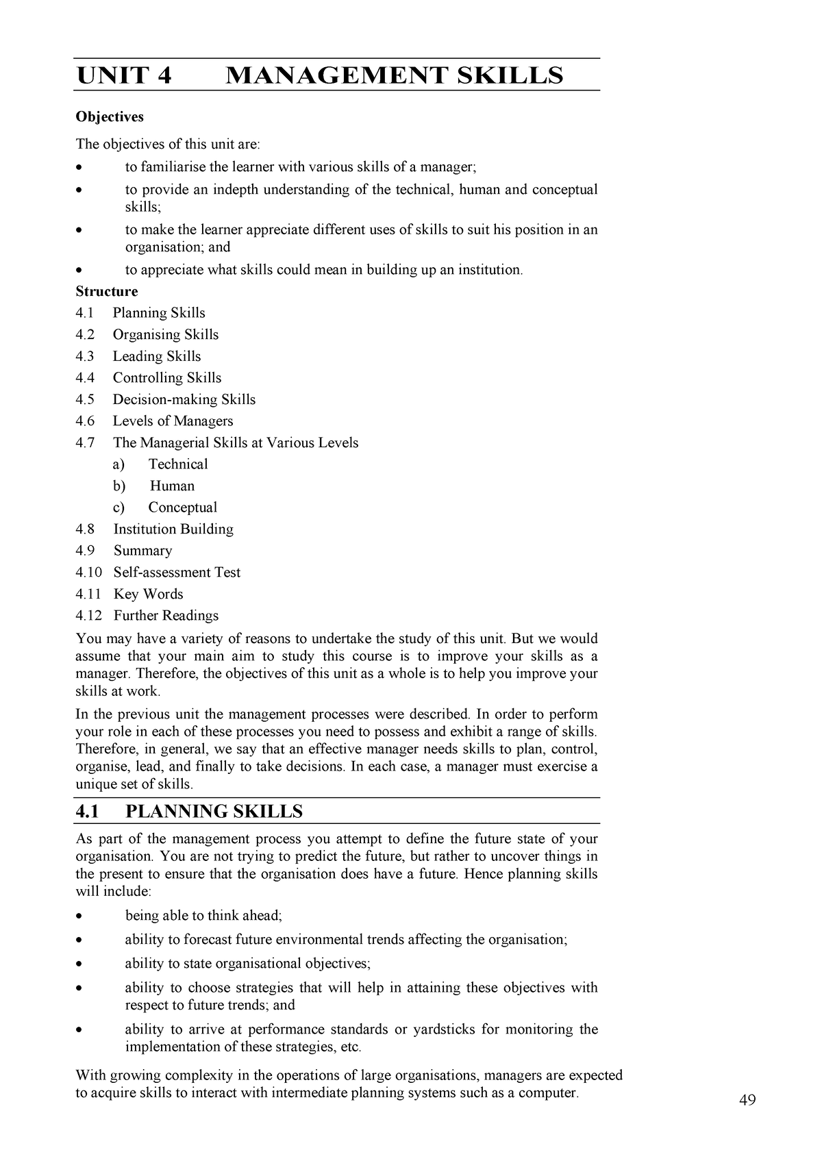 Unit-4 - Btech - UNIT 4 MANAGEMENT SKILLS Objectives The Objectives Of ...