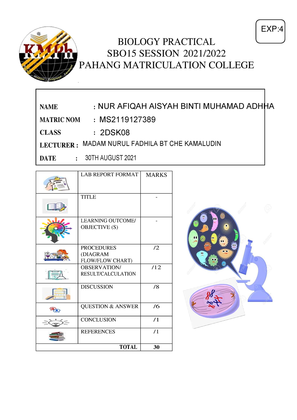 biology coursework experiment 4