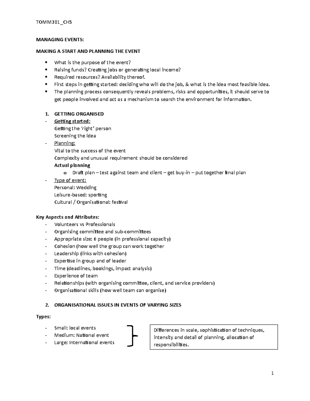 TOMM301 CH5 Summary - Successful Event Management - TOMM301_CH5 ...