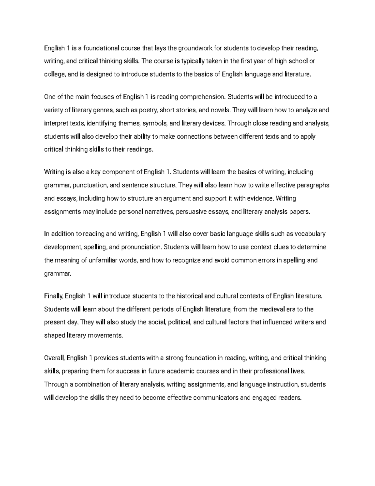 English 1 lesson English 1 is a foundational course that lays the