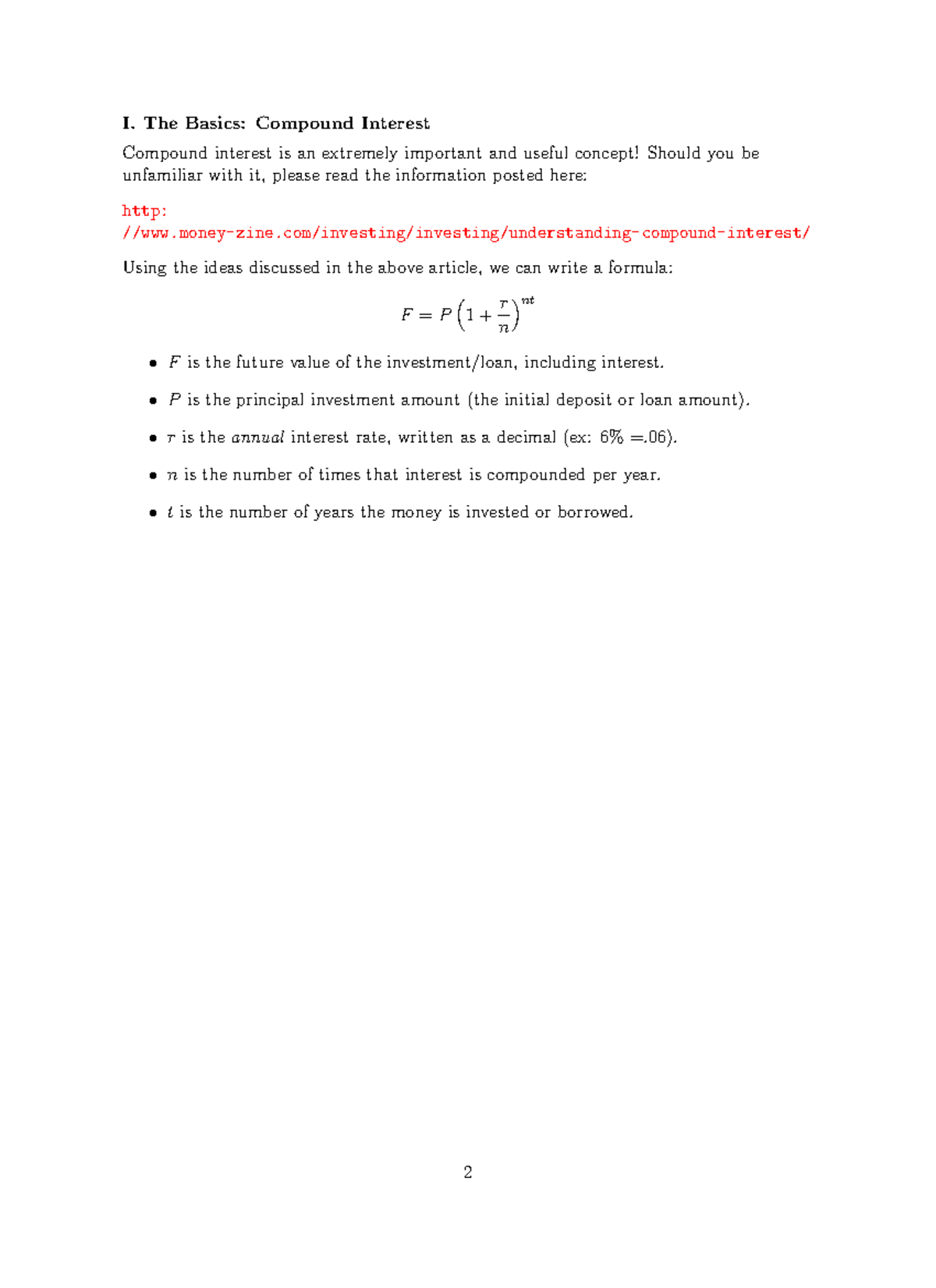Math 1172 Project 2 Part 12 I The Basics Compound Interest Compound