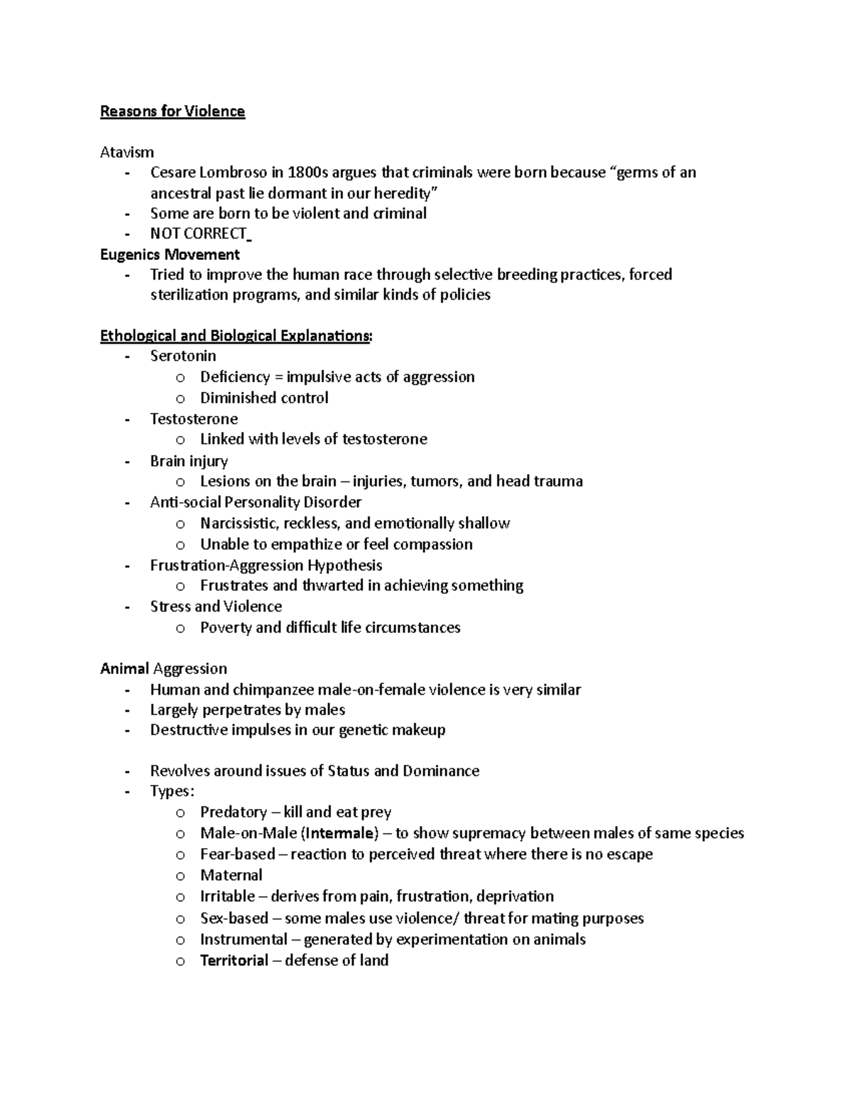 CRM Chapter 2 Textbook Notes - Reasons for Violence Atavism - Cesare ...