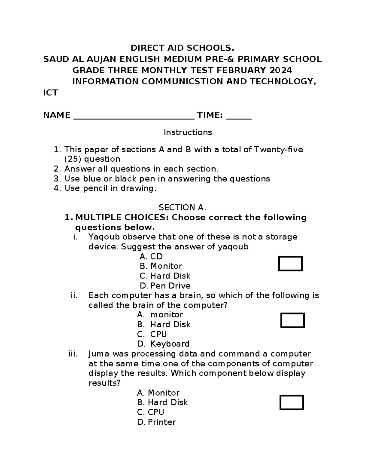 ICT 2024 GE3 M DIRECT AID SCHOOLS. SAUD AL AUJAN ENGLISH MEDIUM PRE