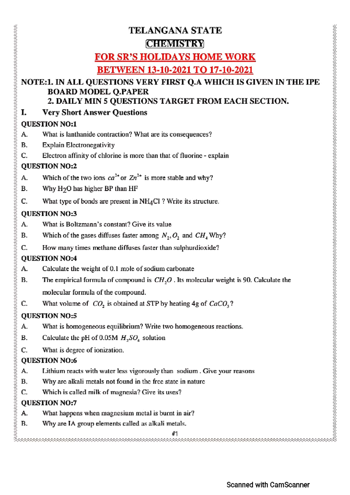 Chemistry Questions HW - btech - Studocu