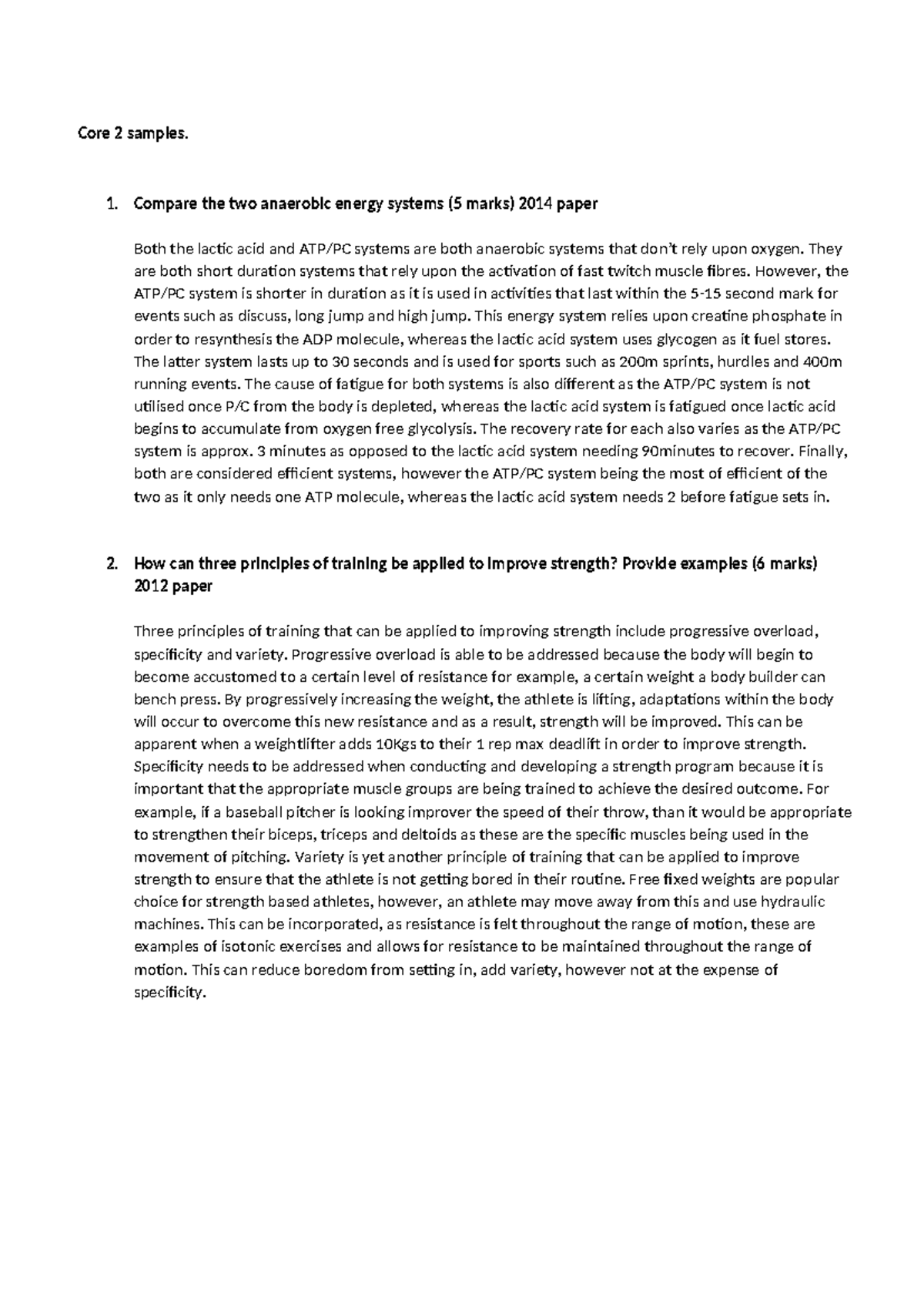 Core 2 samples - Answers - Core 2 samples. 1. Compare the two anaerobic ...