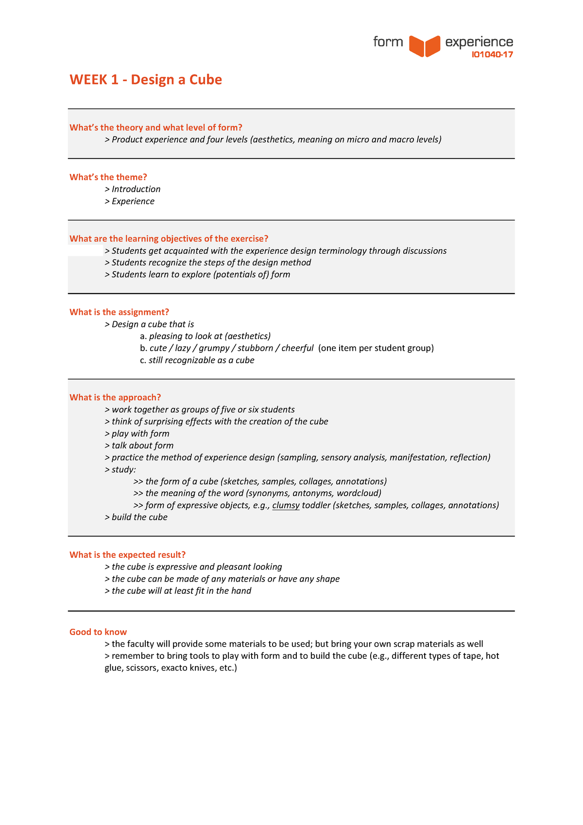Week 1 Exercise Cube Form And Experience Io1040 17 Tu Delft Studeersnel