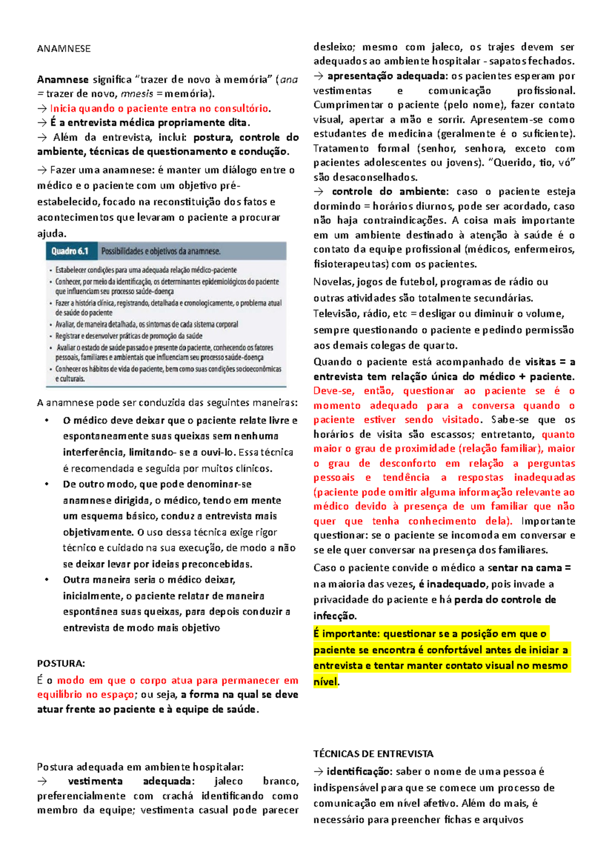 Semiologia - Anamnese - Anotação de aula bastante completa - Anamnese  Anamnese: significa trazer de - Studocu