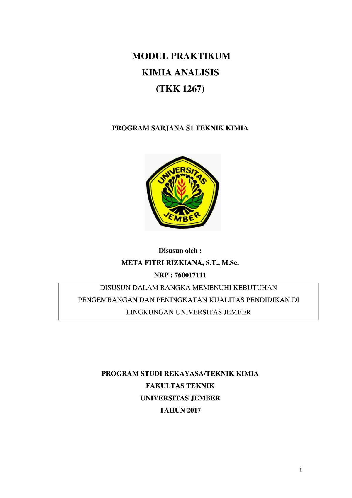 Modul Praktikum KA - I MODUL PRAKTIKUM KIMIA ANALISIS (TKK 1267 ...