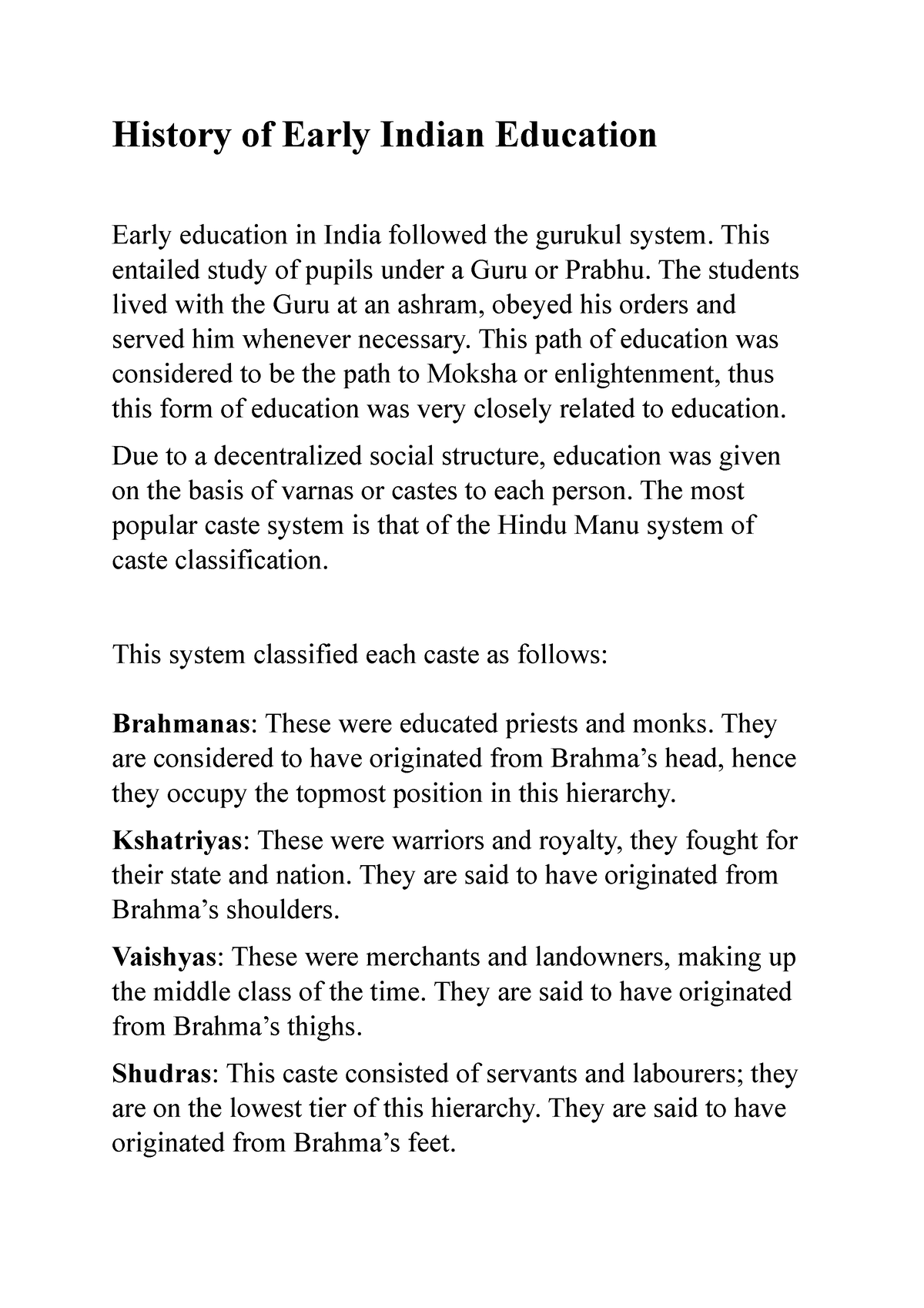 write an essay on the education system in ancient indian