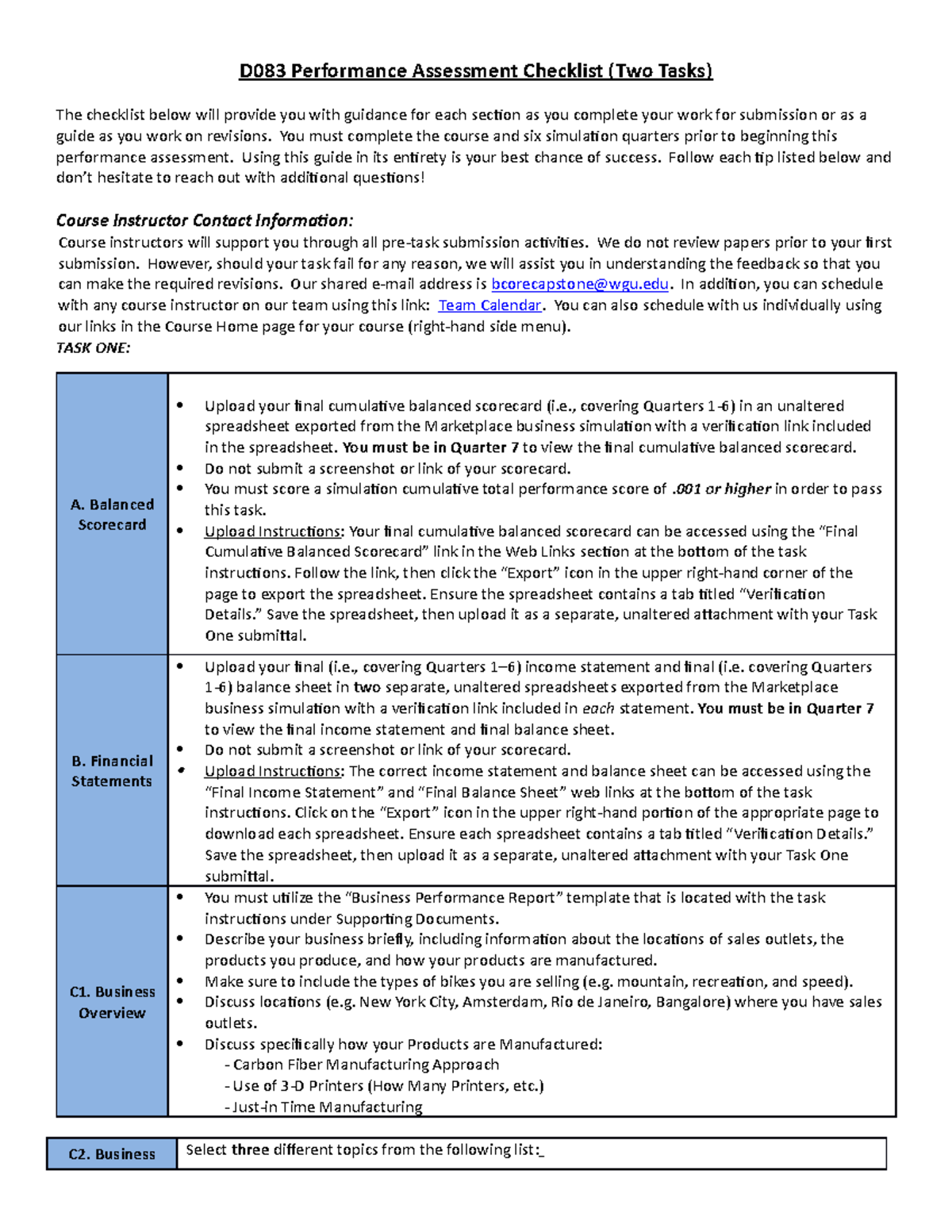 Business Core Capstone: An Integrated Application – D083 PA Checklist ...