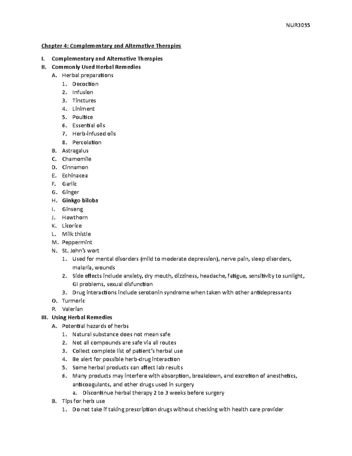 Chapter 4 - NUR Chapter 4: Complementary and Alternative Therapies I ...