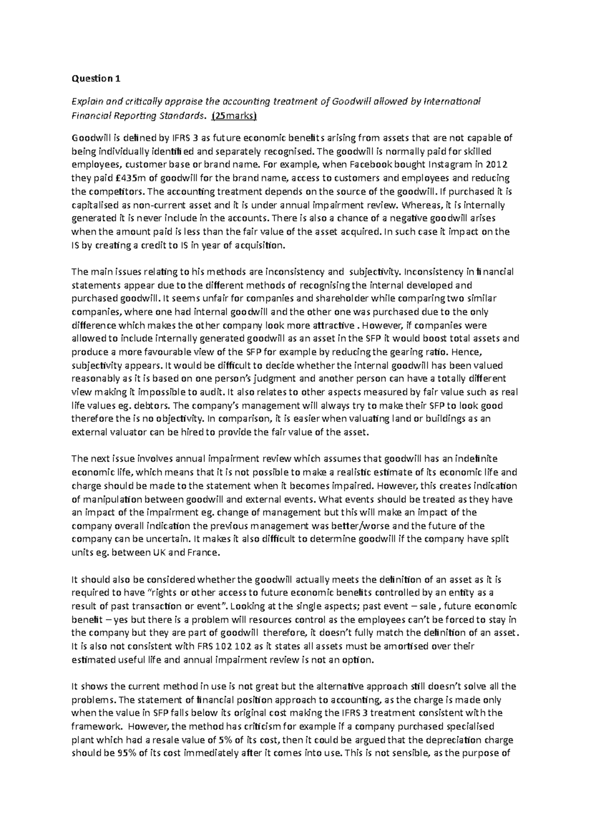 Intangible assets theory questions - Question 1 Explain and critically ...