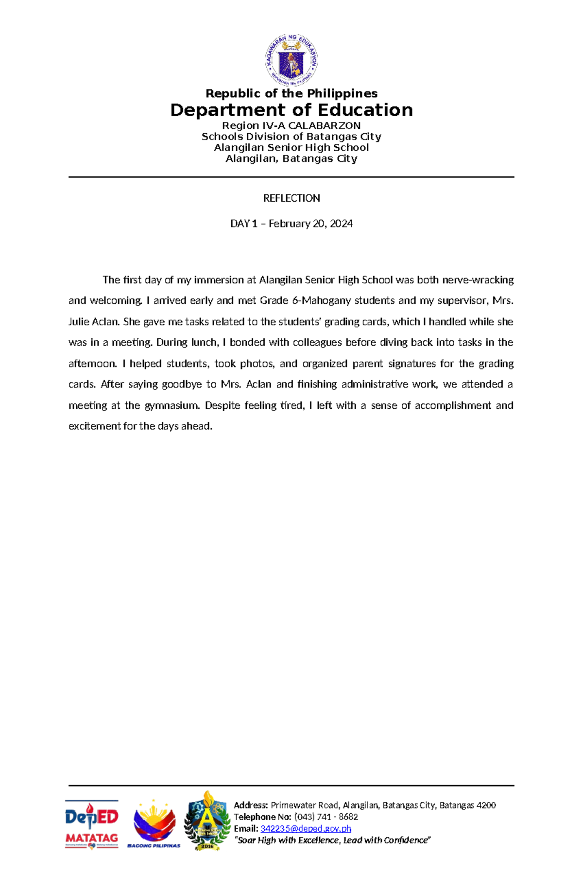 Reflection- Template - good - Department of Education Region IV-A ...