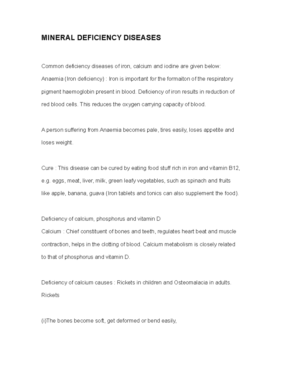 Mineral Deficiency Diseases MINERAL DEFICIENCY DISEASES Common