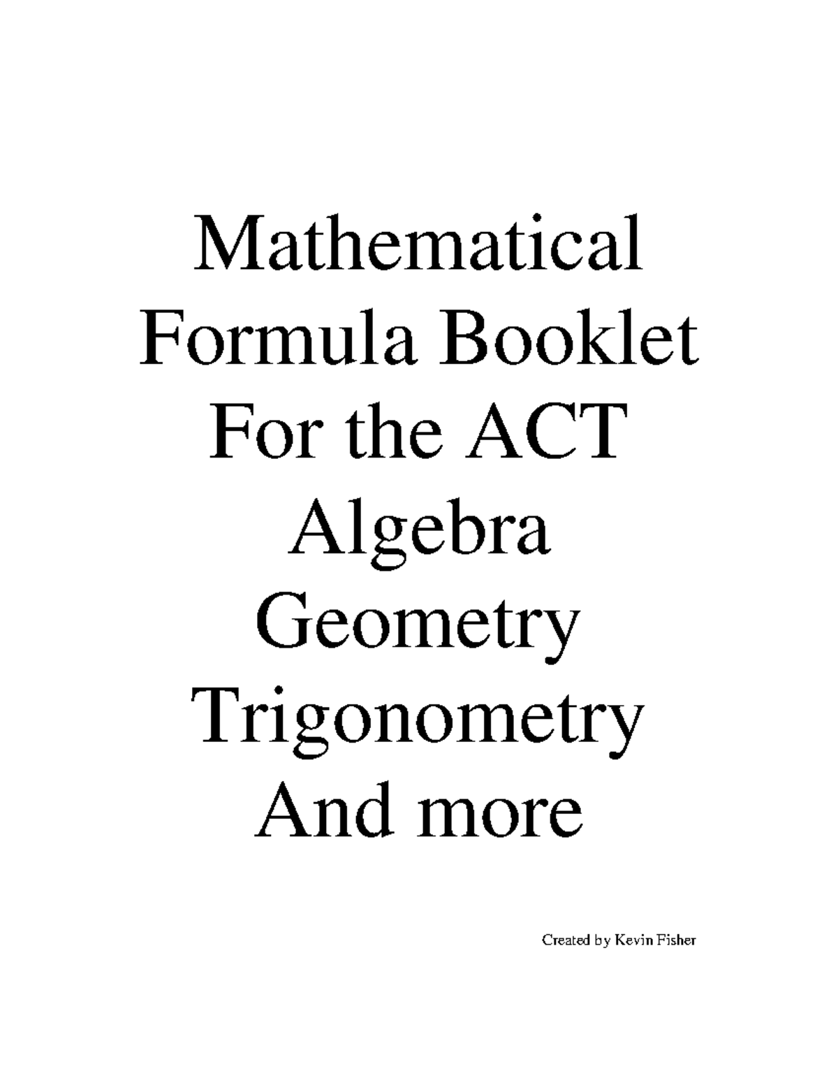 Formula Bookletfor High Schooland College Mathematics Titleindexpg 2122 ...