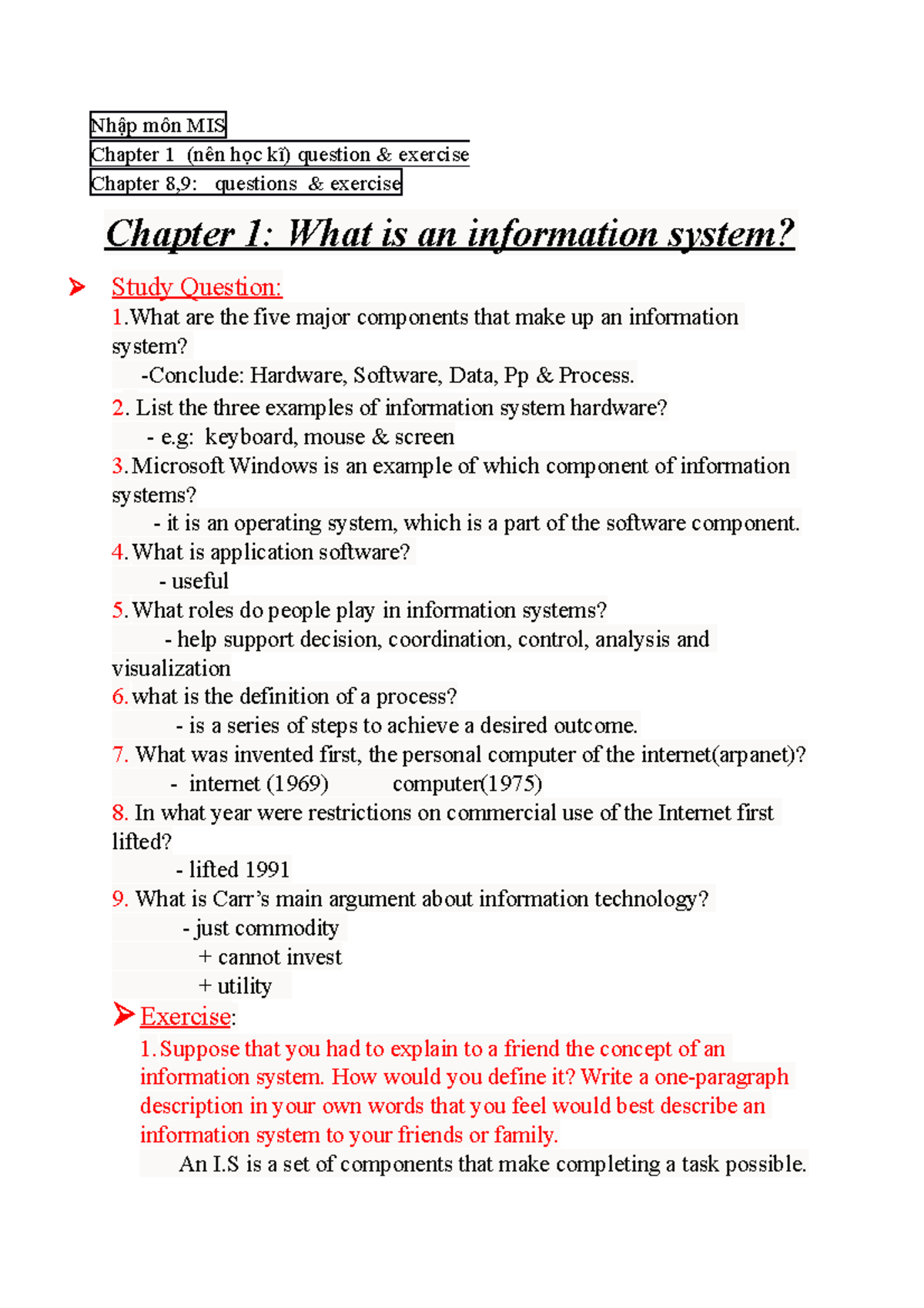 Practise MIS final test - Nhập môn MIS Chapter 1 (nên học kĩ) question ...