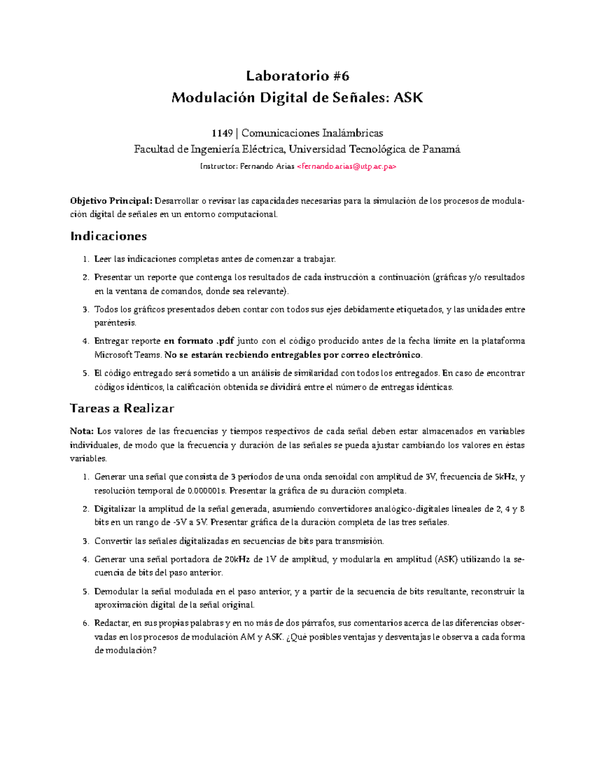 1149 Lab 6 - laboratorios de comunicaciones matlab - Laboratorio ...