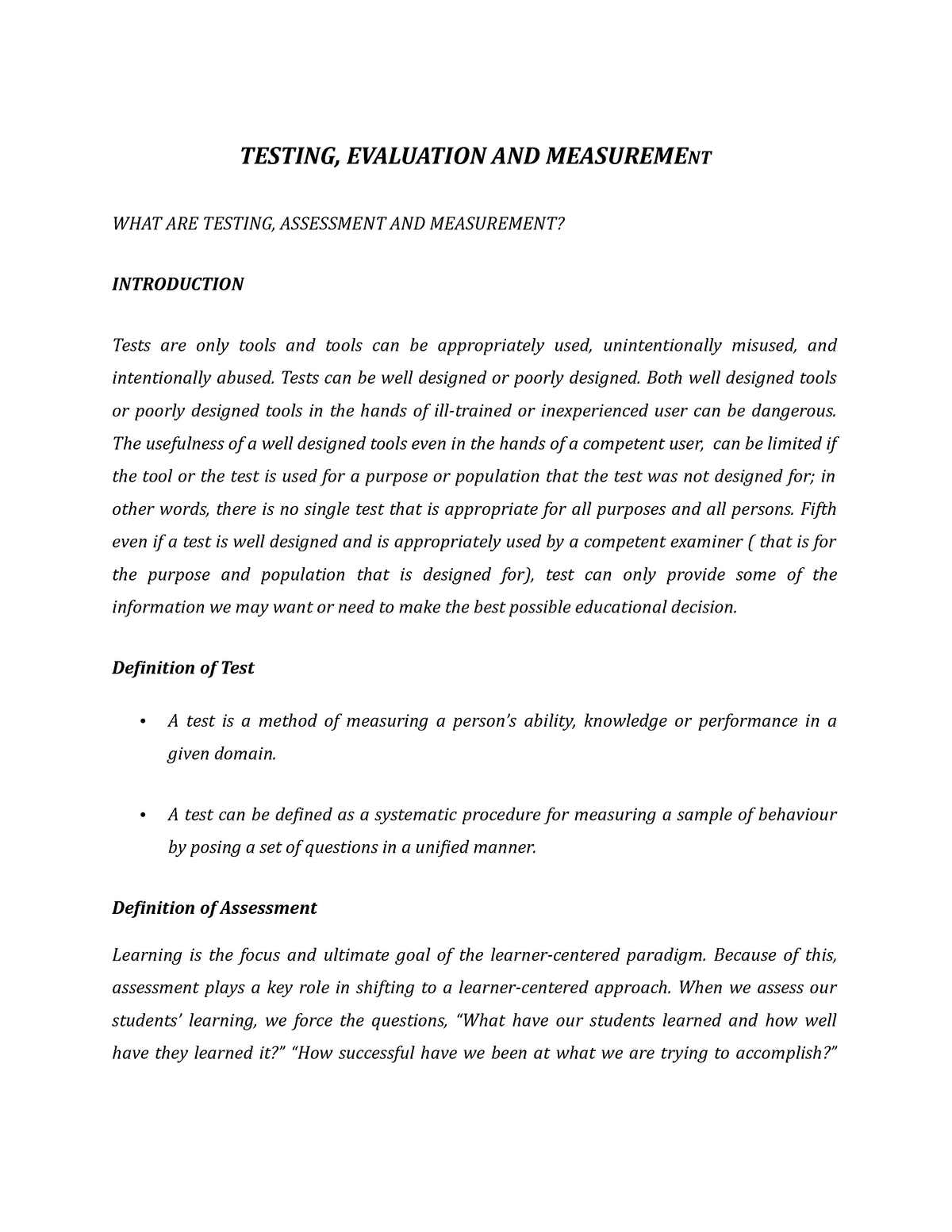 testing-lecture-notes-1-2-testing-evaluation-and-measurement-what