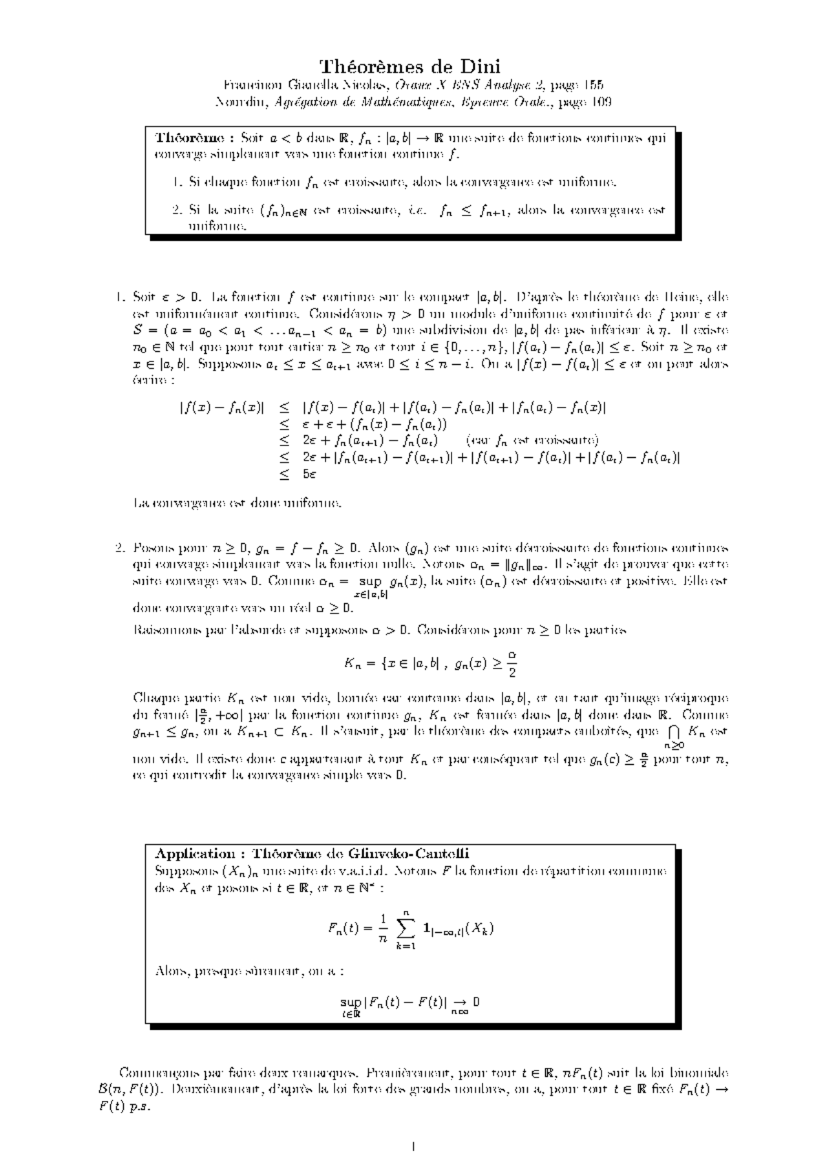 Theoreme Dini demonstration Théorèmes de Dini FrancinouGianella — free download
