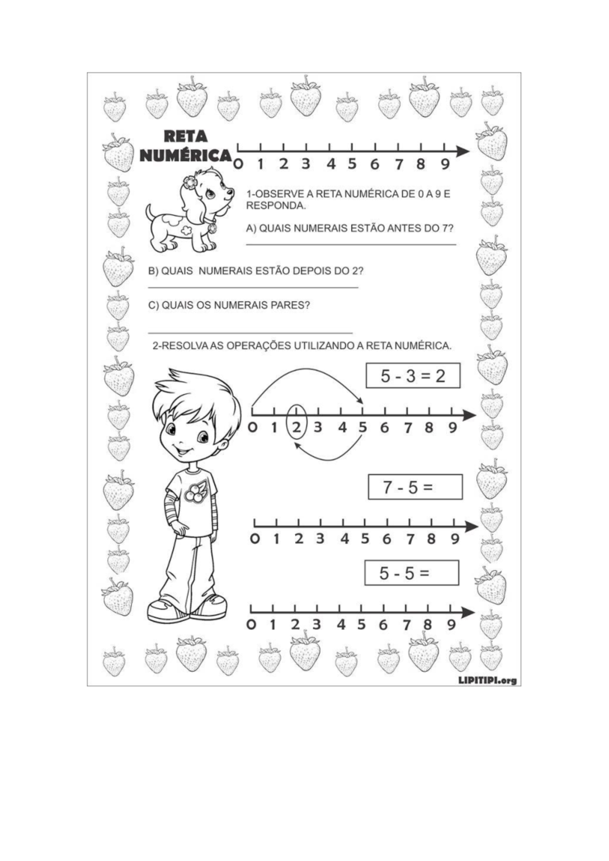 Atividade Adaptada - EDUCAÇÃO ESPECIAL - RETA NUMÉRICA 0123456789 A ...