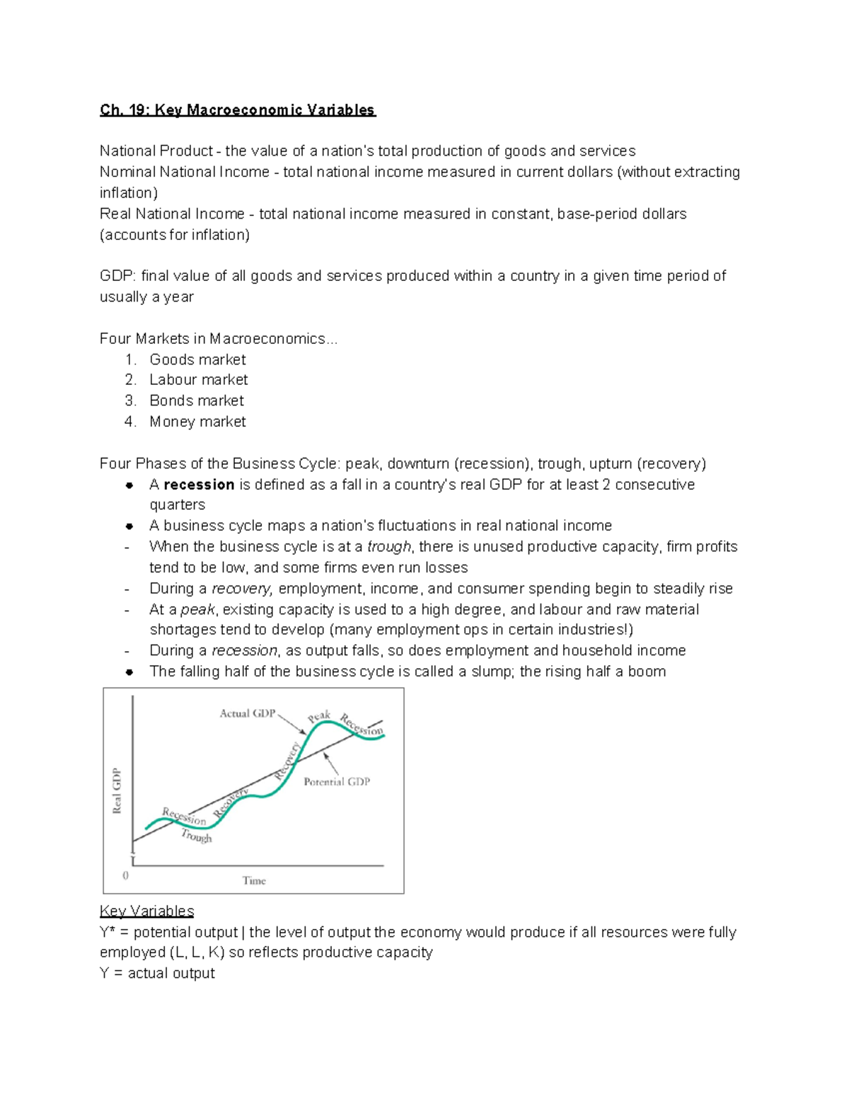ECON209 Notes - Ch. 19: Key Macroeconomic Variables National Product ...