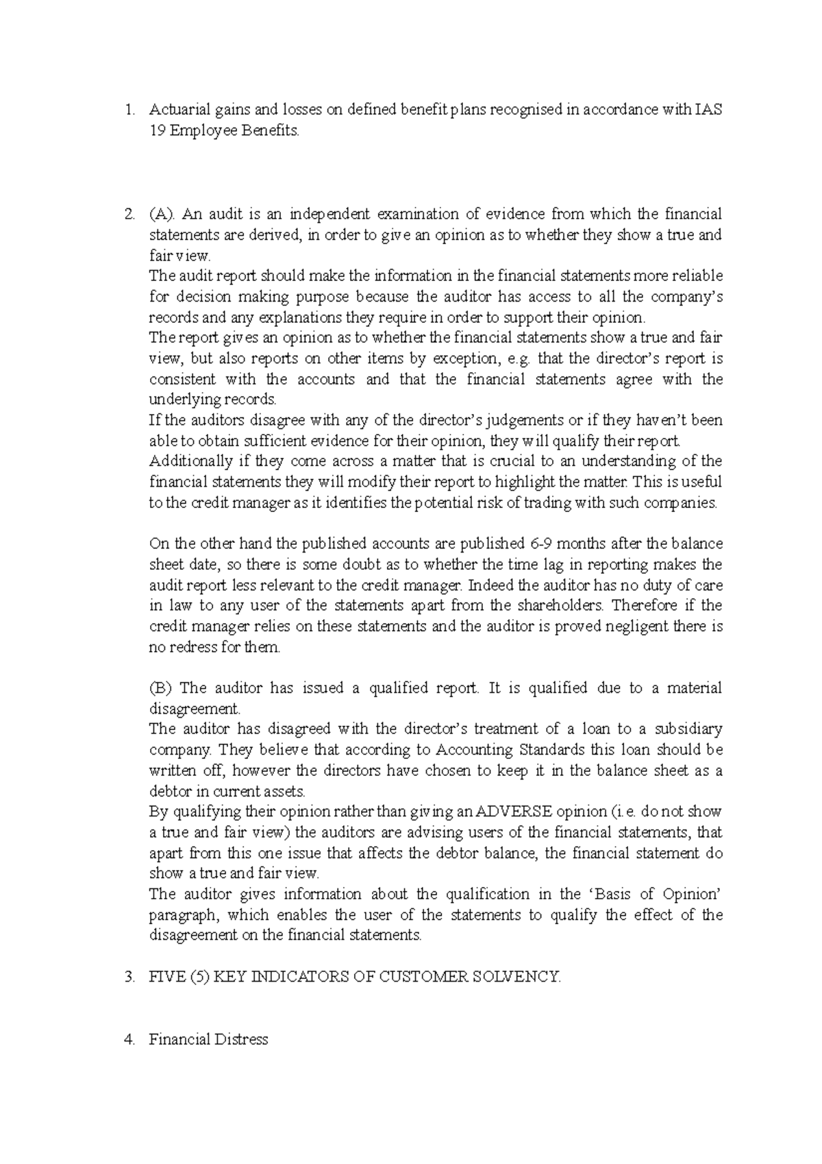 Answers TO Coporate Financial Analysis QUIZ Actuarial gains and