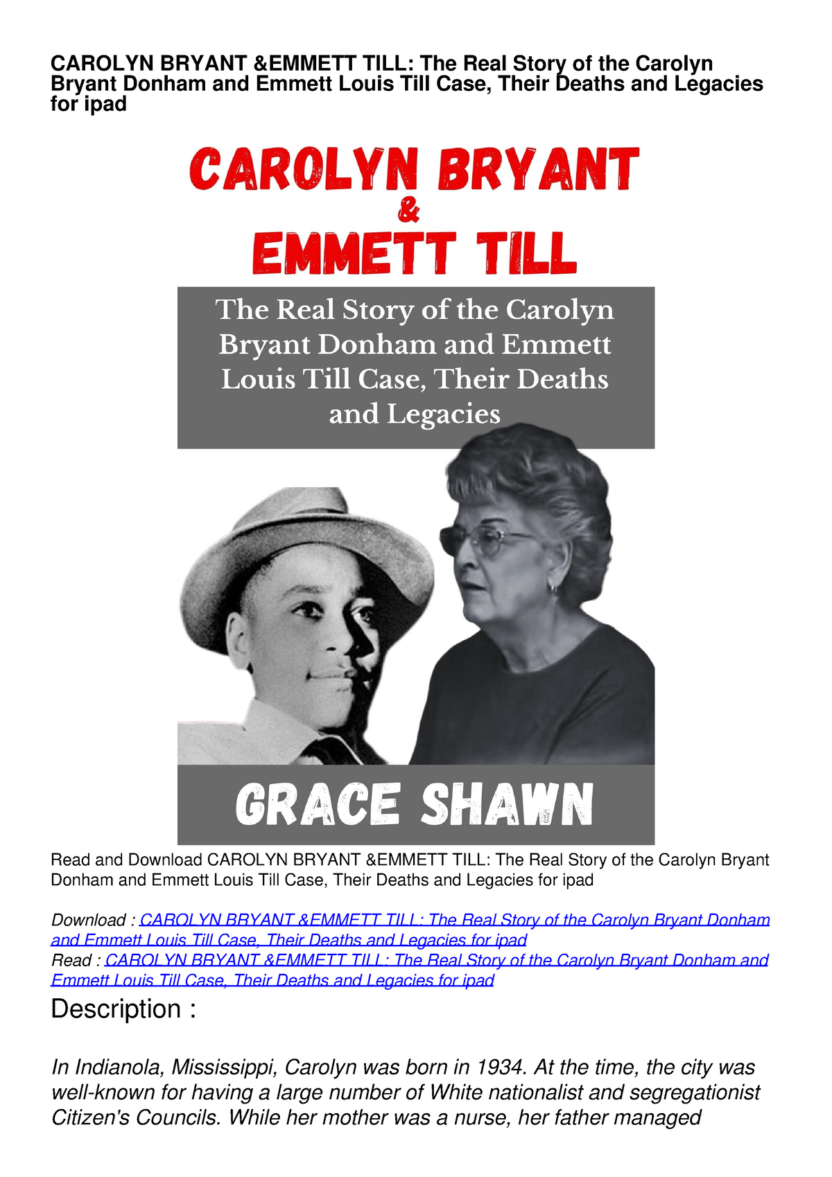 Read Carolyn Bryant Emmett Till The Real Story Of The Carolyn Bryant