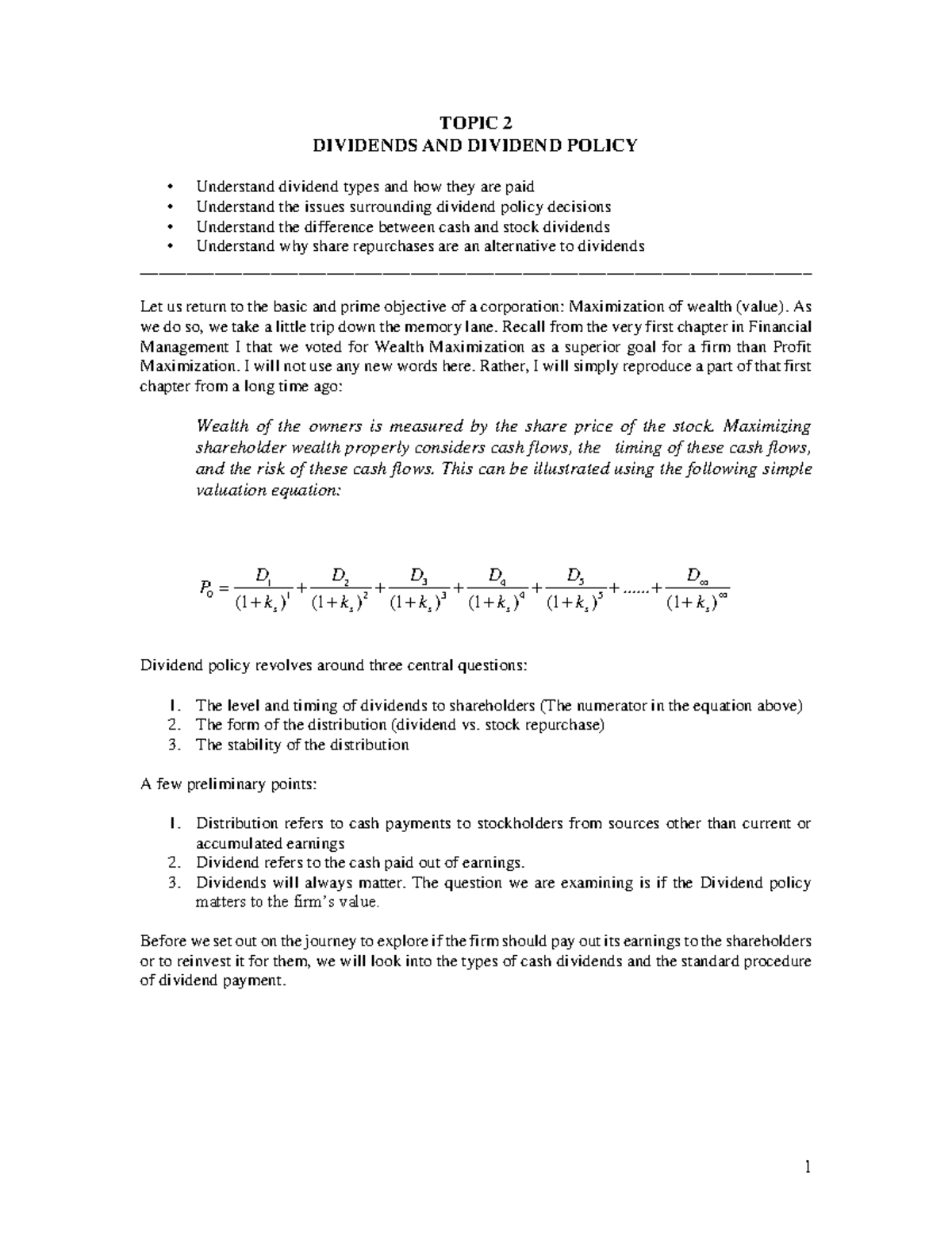 Topic 2 Fm Ii Lecture Notes 3 7 Topic 2 Dividends And Dividend Policy Understand Dividend Types Studocu Topic 2 Fm Ii Lecture Notes 3 7 Topic 2 Dividends And Dividend Policy Understand Dividend Types Studocu