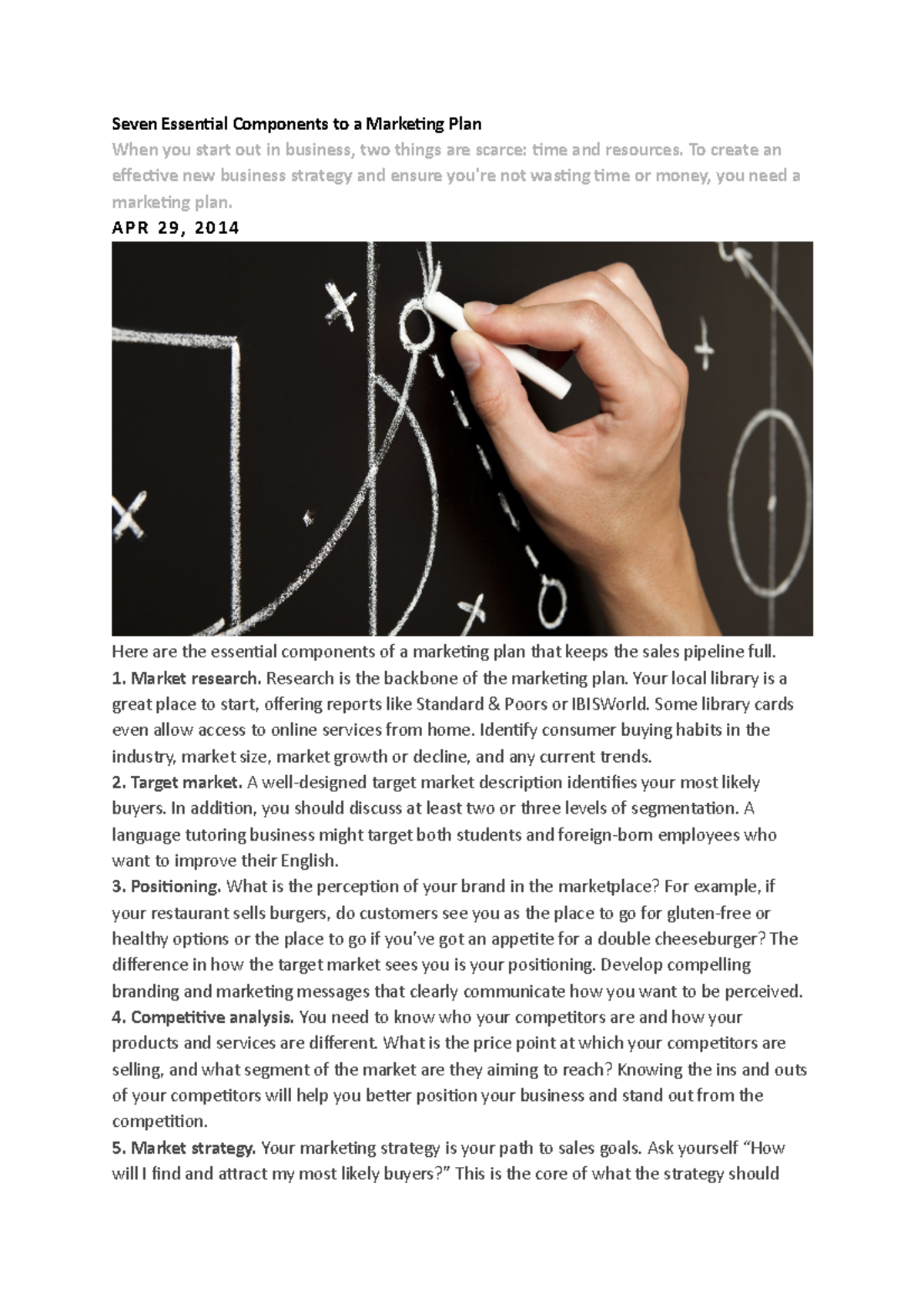 Seven Essential Components to a Marketing Plan - To create an efecive ...