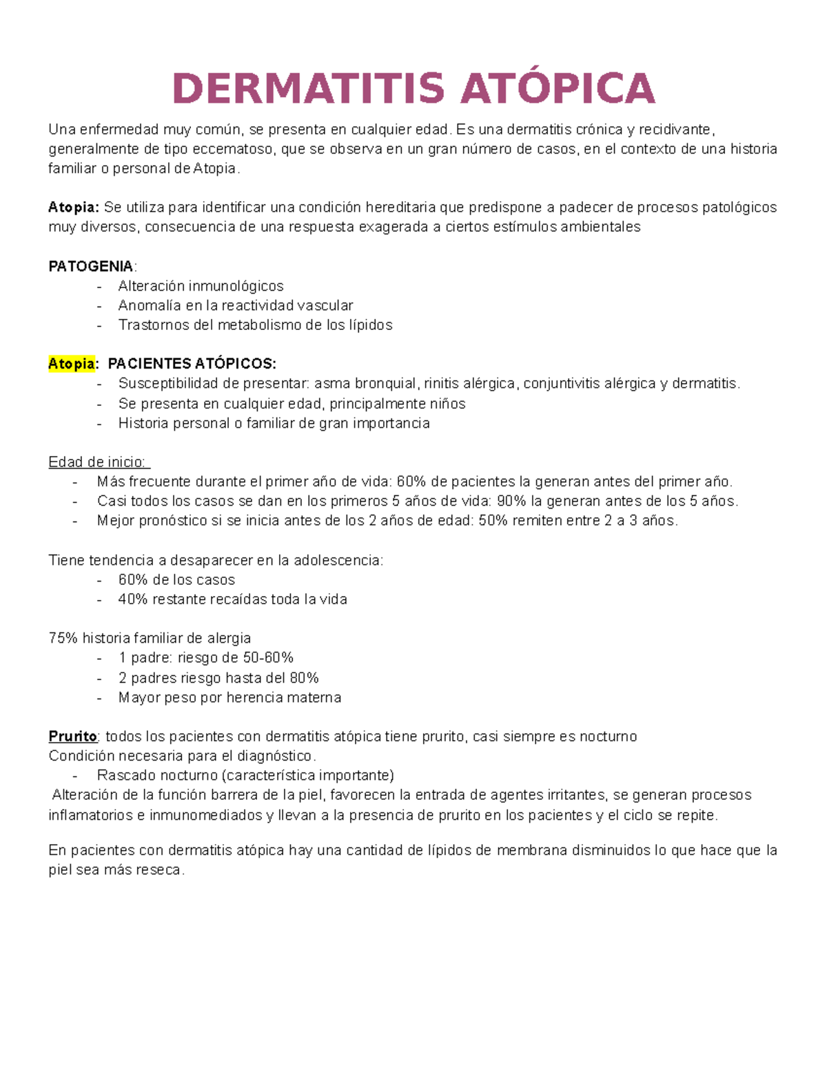 Dermatitis atopica Apuntes muy buenos DERMATITIS ATÓPICA Una