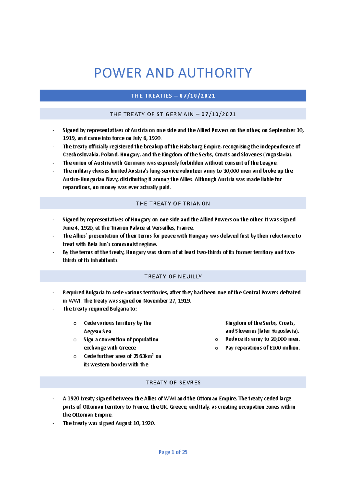 Power and Auhtority Study Notes - POWER AND AUTHORITY THE TREATIES – 07 ...