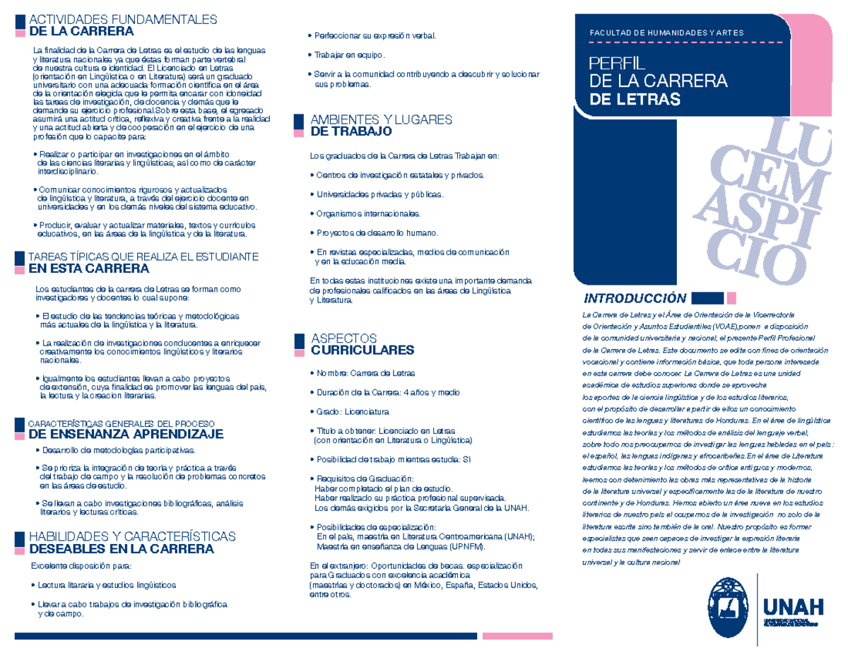 PLAN DE Estudios Letras - HABILIDADES Y CARACTERÕSTICAS DESEABLES EN LA ...